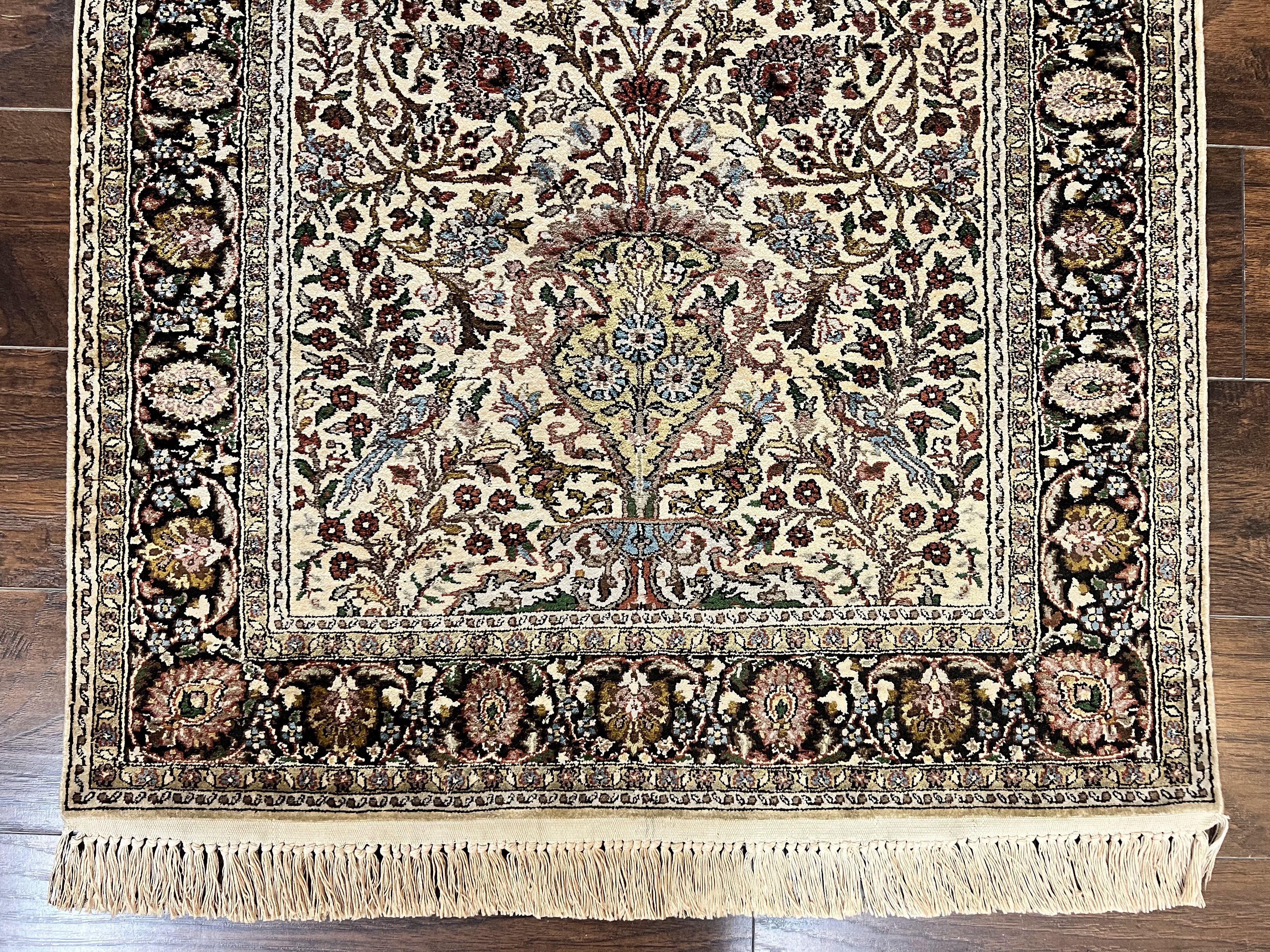 Turkish Kayseri Silk Rug 3x5, Tree of Life Silk Oriental Carpet, Birds Persian Vase Design, Hand Knotted Vintage Fine Rug, 340 KPSI - Image 5