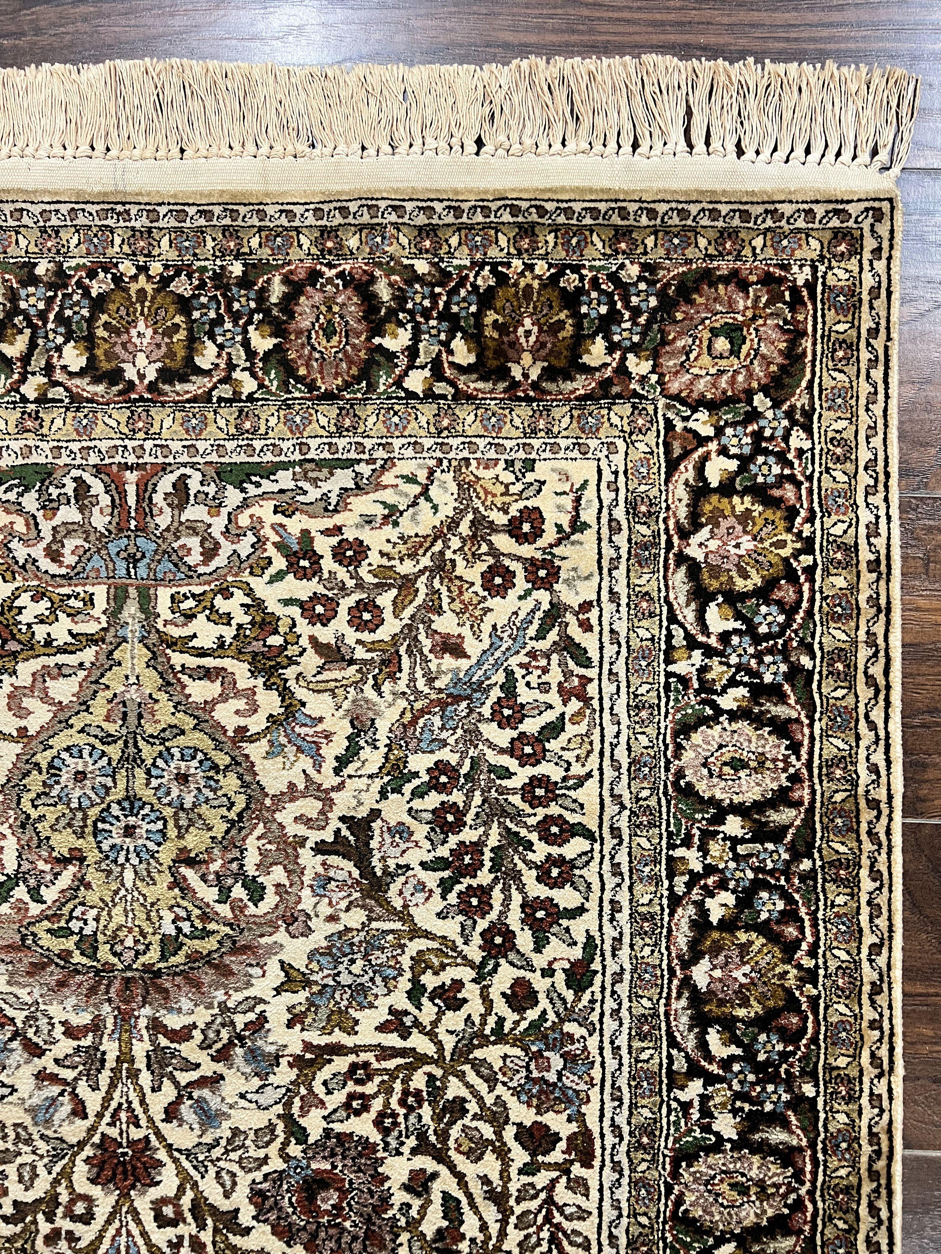 Turkish Kayseri Silk Rug 3x5, Tree of Life Silk Oriental Carpet, Birds Persian Vase Design, Hand Knotted Vintage Fine Rug, 340 KPSI - Image 7