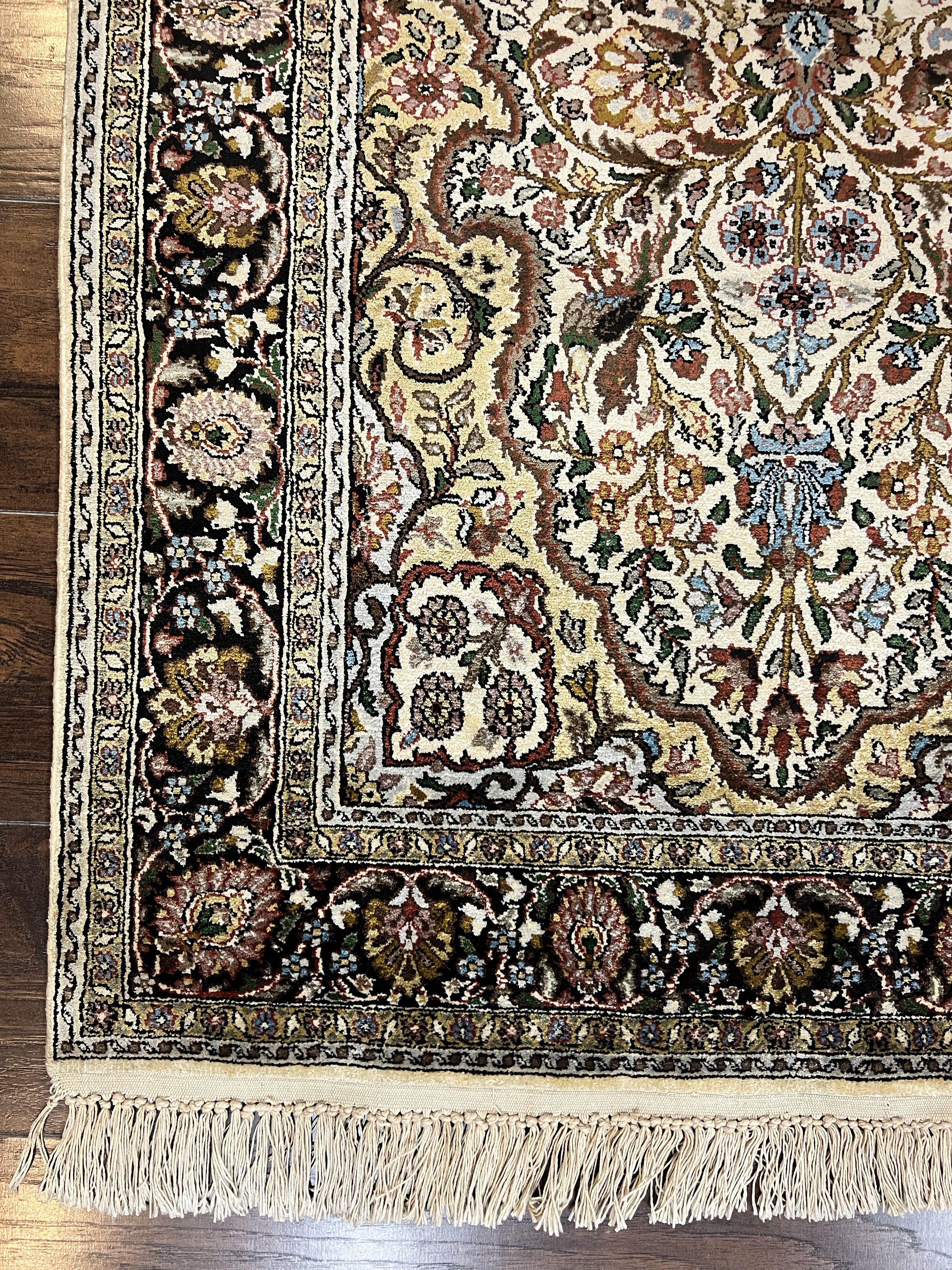 Turkish Kayseri Silk Rug 3x5, Tree of Life Silk Oriental Carpet, Birds Persian Vase Design, Hand Knotted Vintage Fine Rug, 340 KPSI - Image 8