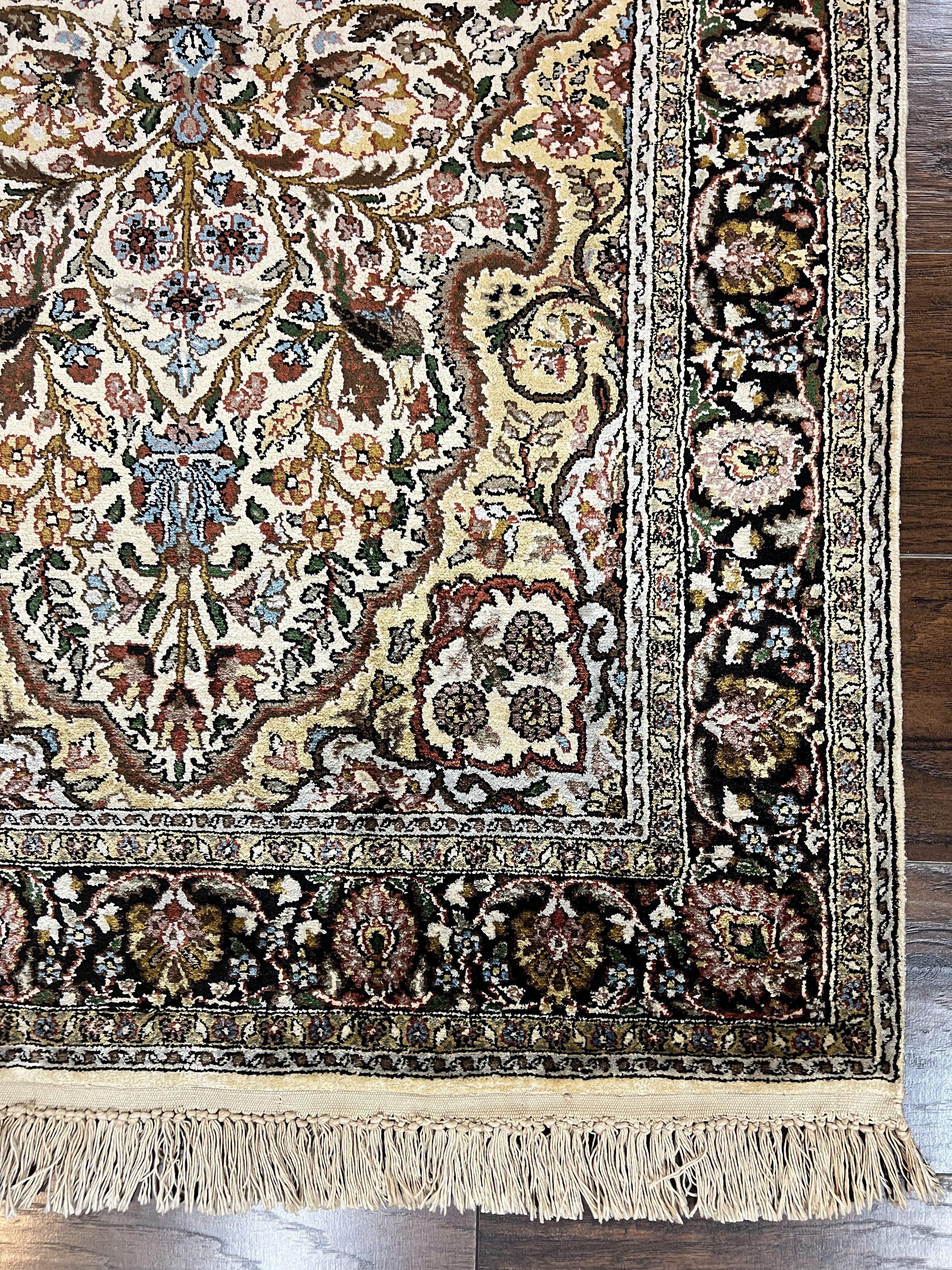 Turkish Kayseri Silk Rug 3x5, Tree of Life Silk Oriental Carpet, Birds Persian Vase Design, Hand Knotted Vintage Fine Rug, 340 KPSI - Image 9
