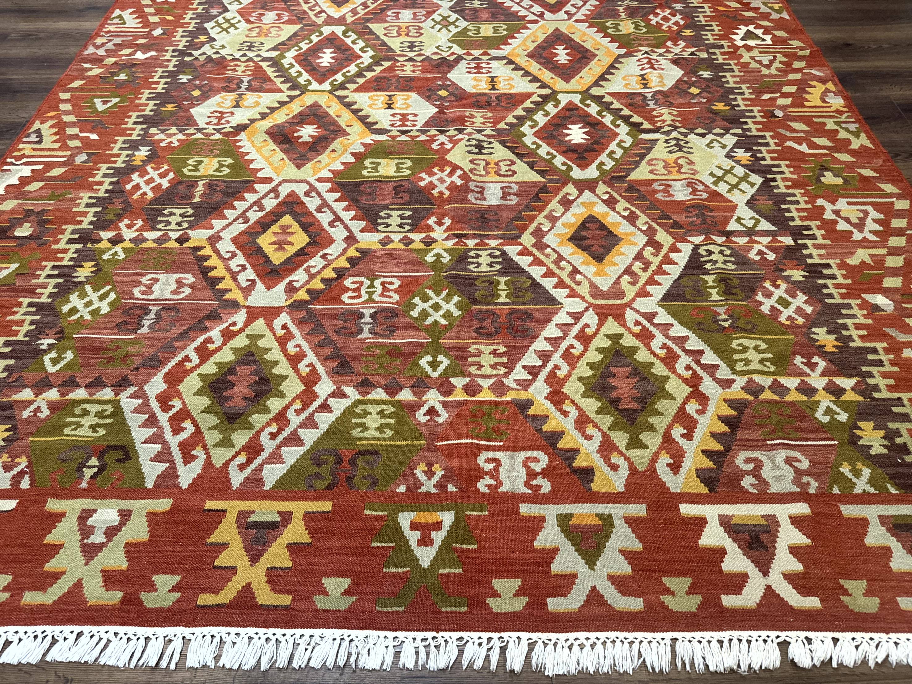 Turkish Kilim Rug 8x10, Geometric Design, Large Kilim Carpet - Image 5