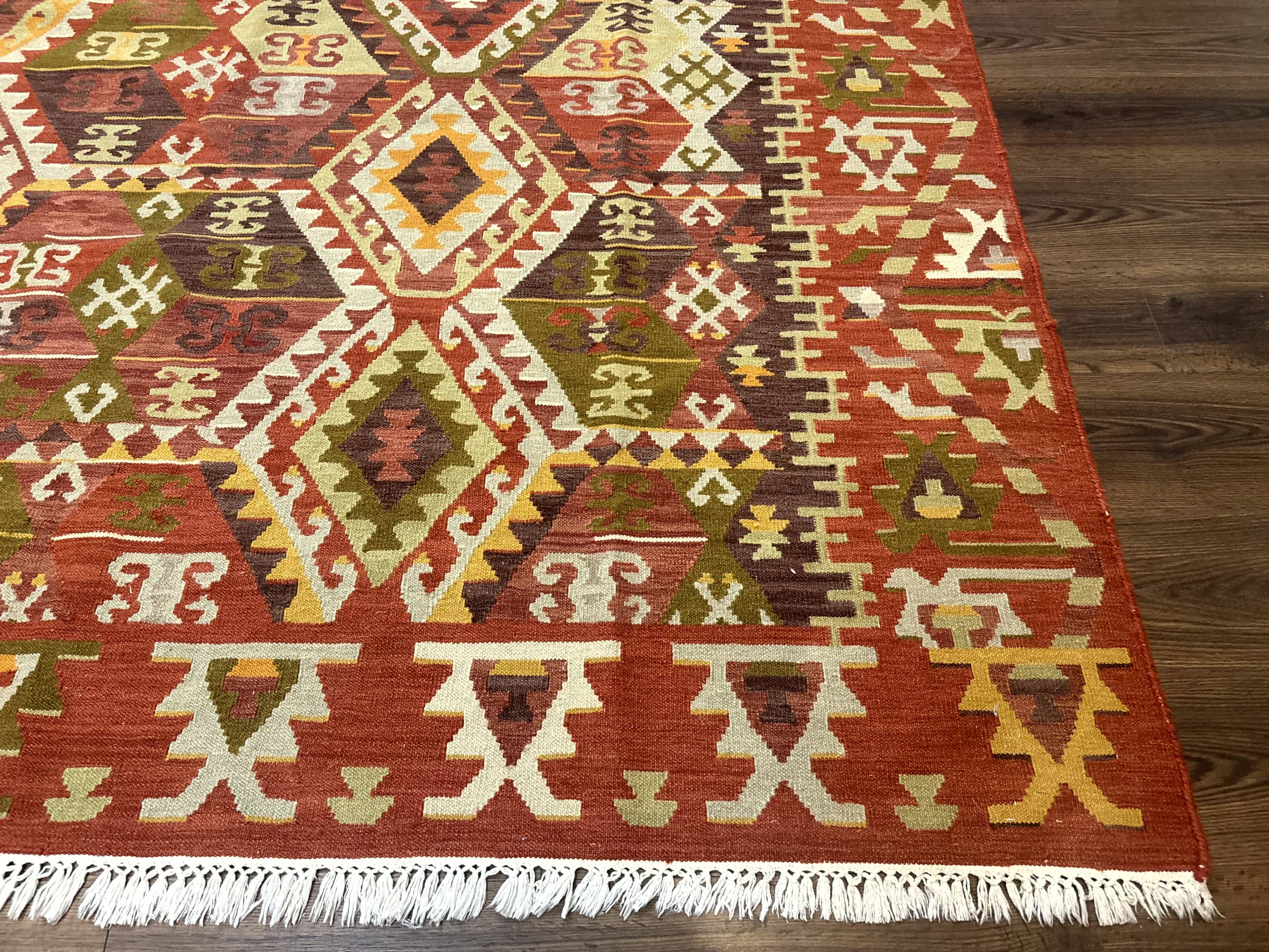 Turkish Kilim Rug 8x10, Geometric Design, Large Kilim Carpet - Image 9
