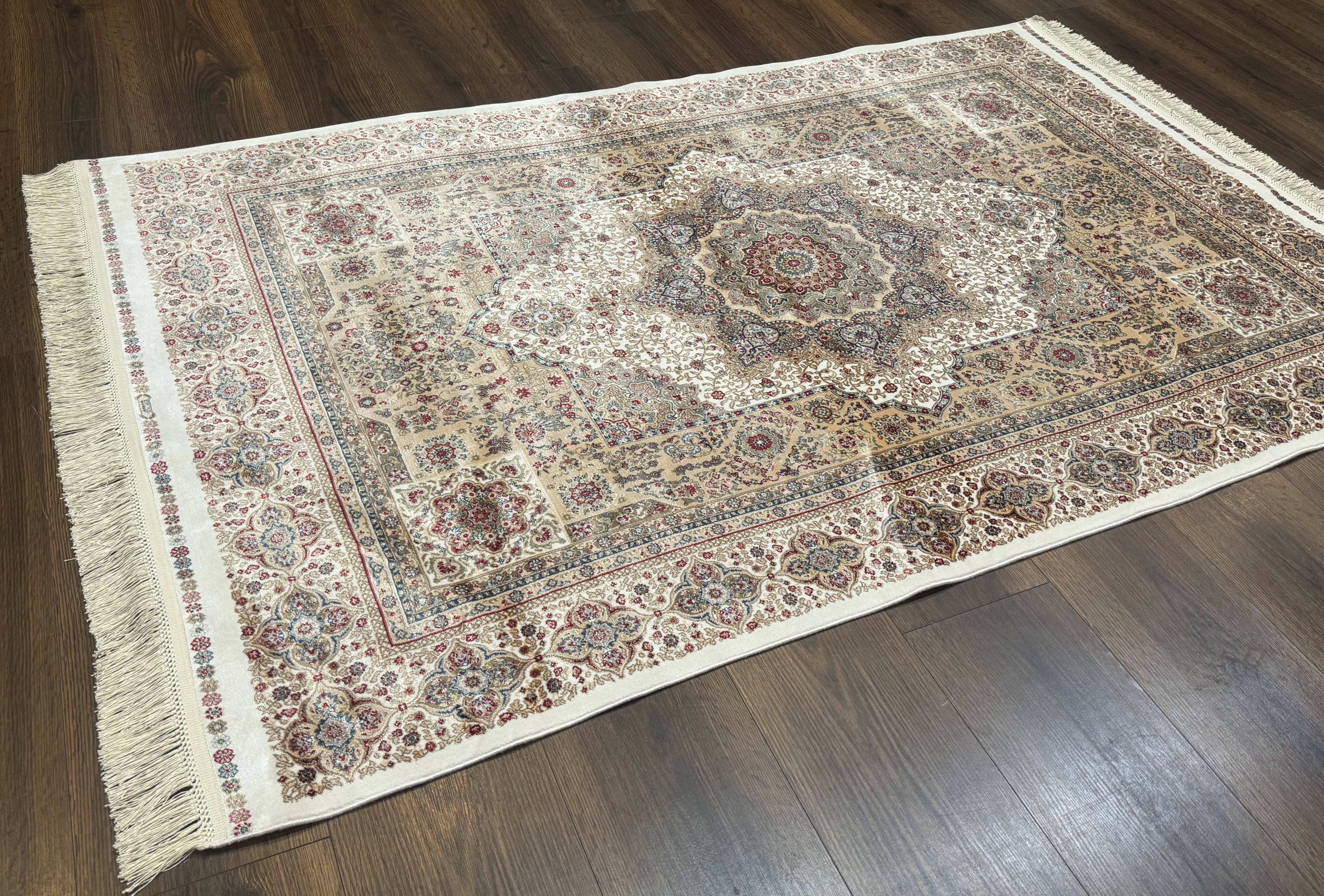 Turkish Memluk Silk Rug 4x6, Hereke Carpet, Bamboo Silk, New - Image 3