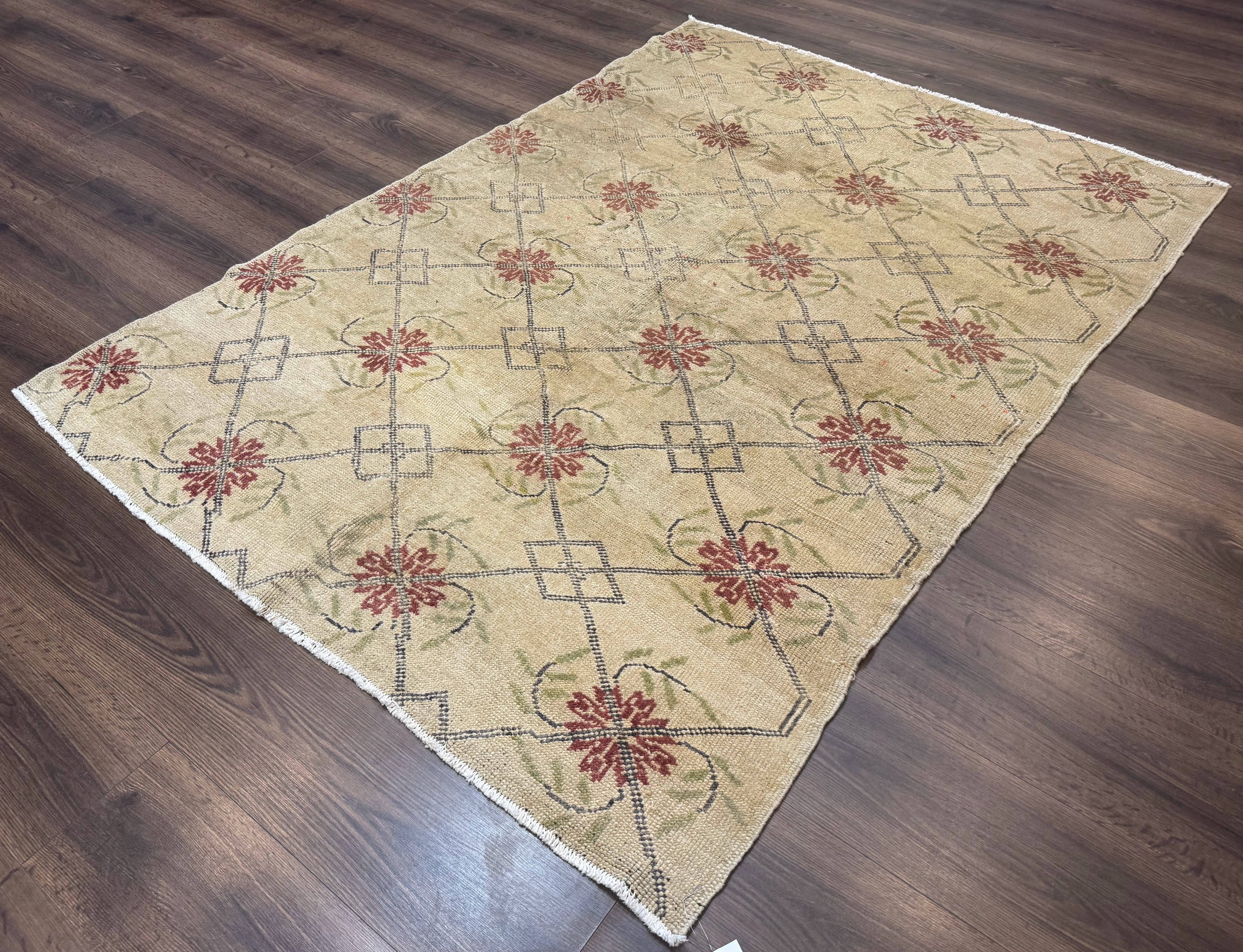 Turkish Rug 5x6, Oushak Carpet, Beige - Image 2