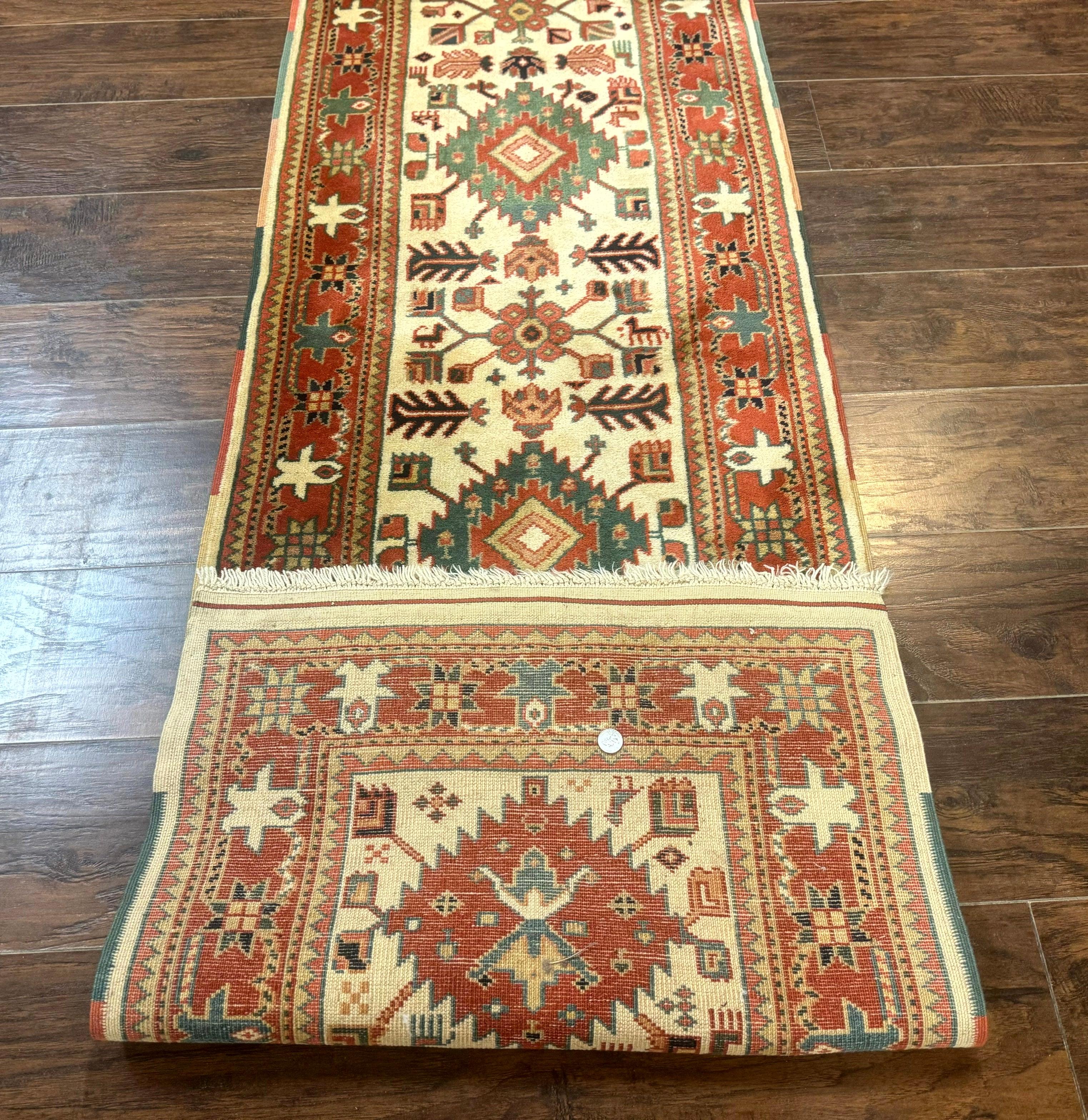 Turkish Runner Rug 2.4 x 8, Kazak Geometric Heriz Pattern, Beige Red - Image 11