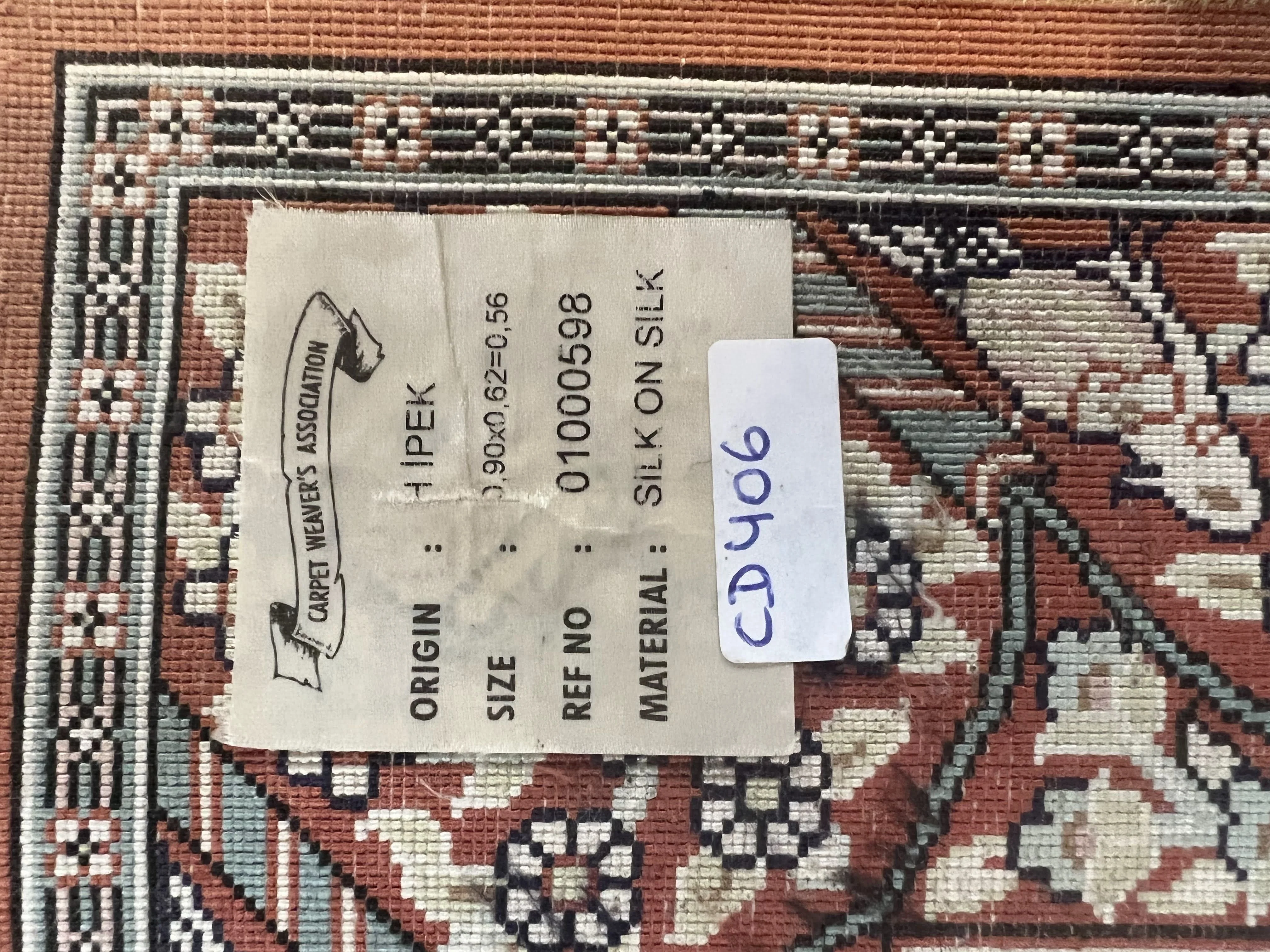 Turkish Silk Hereke Rug 2x3, Floral Vase Tree of Life Birds, Silk Pile on Silk Foundation, Vintage Oriental Carpet, Very Fine, Signature - Image 11