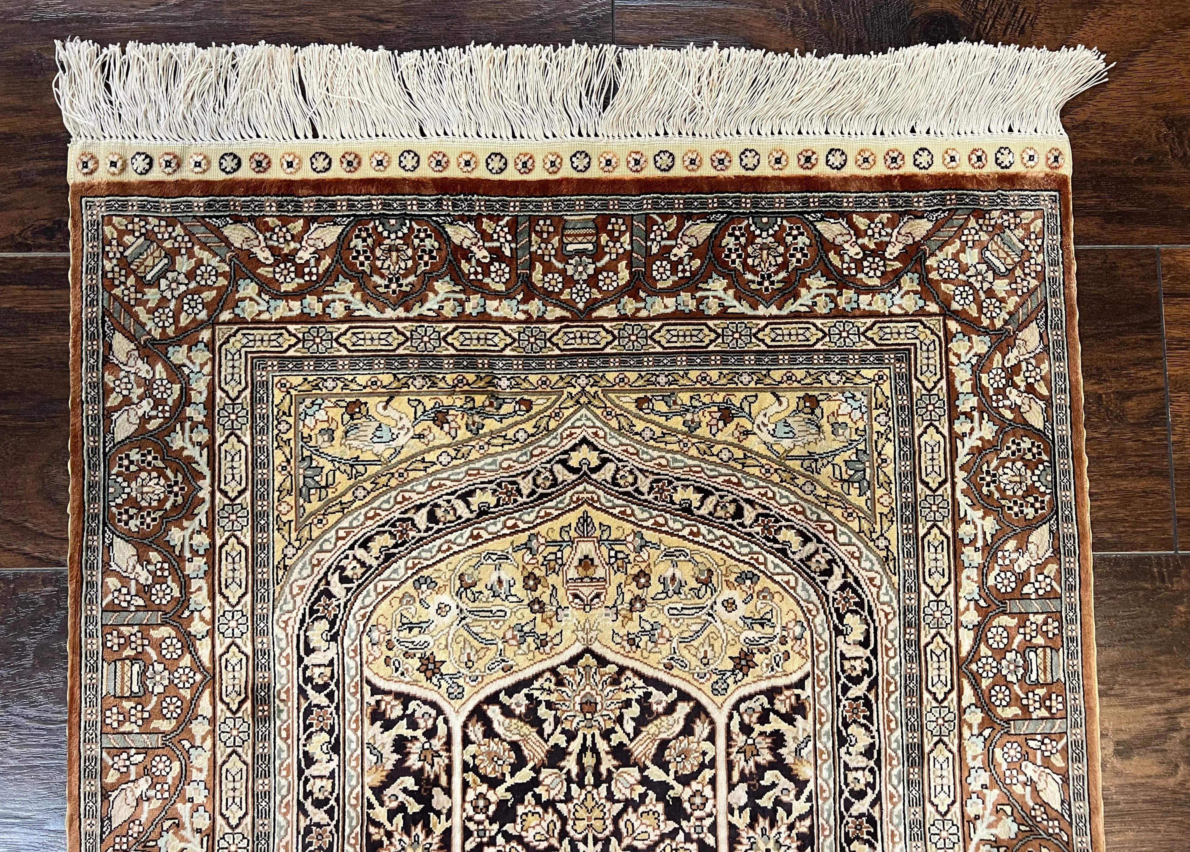 Turkish Silk Hereke Rug 2x3, Floral Vase Tree of Life Birds, Silk Pile on Silk Foundation, Vintage Oriental Carpet, Very Fine, Signature - Image 3