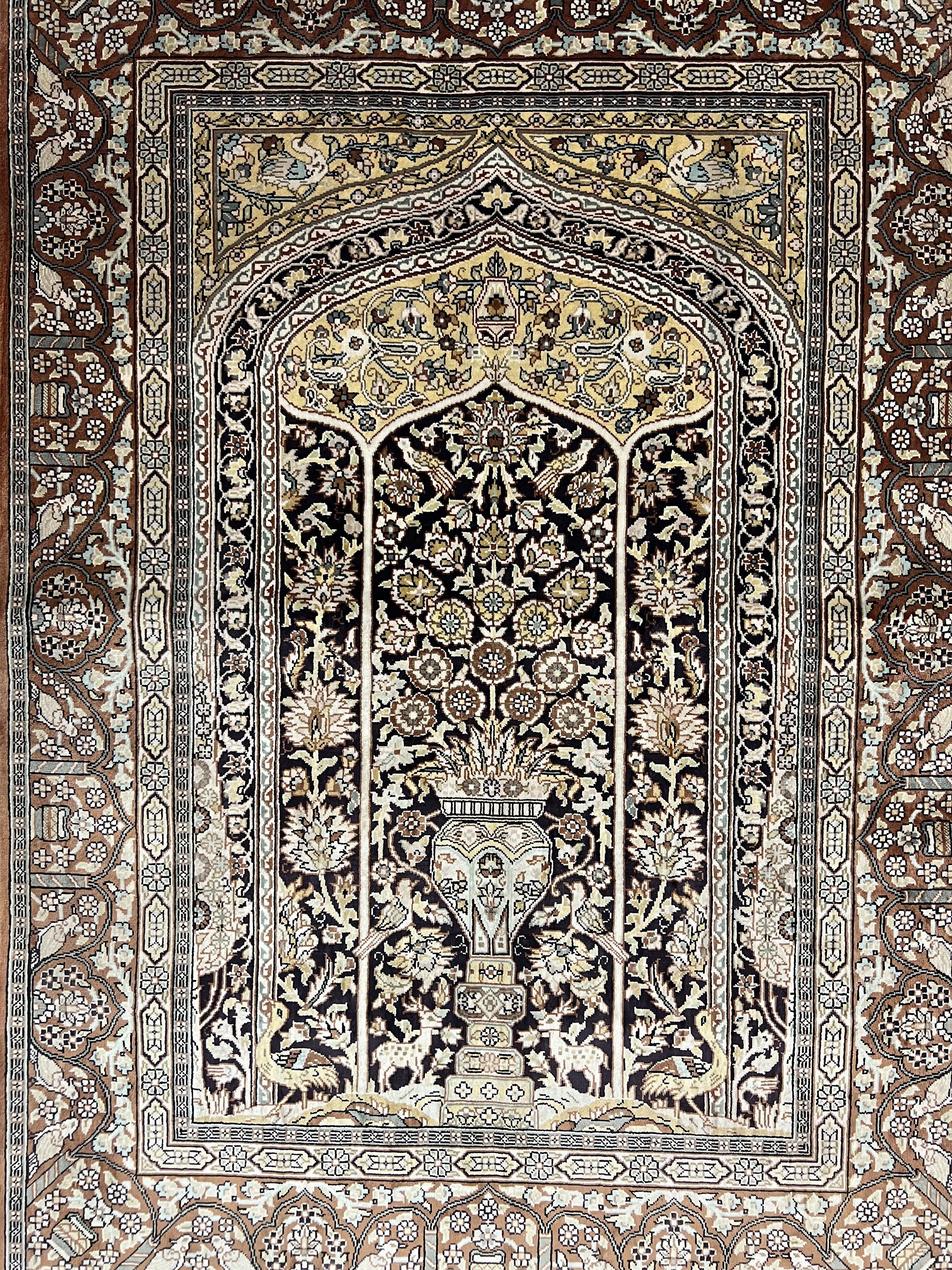 Turkish Silk Hereke Rug 2x3, Floral Vase Tree of Life Birds, Silk Pile on Silk Foundation, Vintage Oriental Carpet, Very Fine, Signature - Image 5