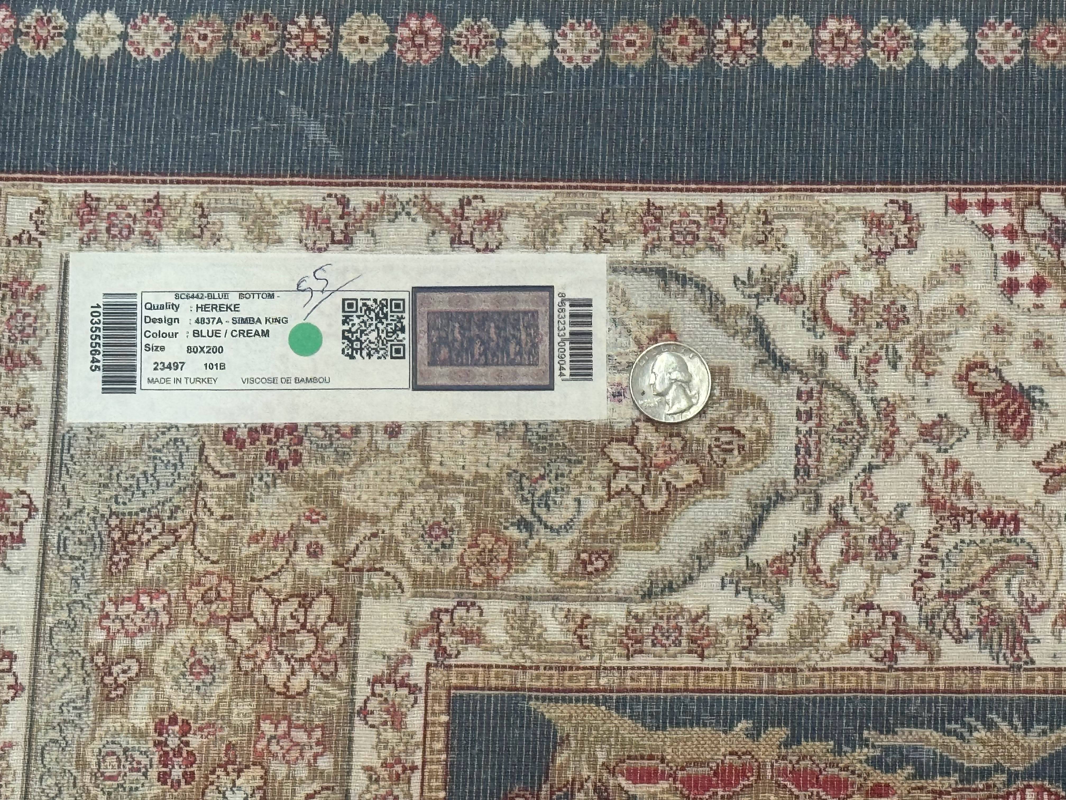 Turkish Silk Rug 2.6 x 6.7, Short Runner Rug, Blue & Ivory, Bamboo Silk, New - Image 10