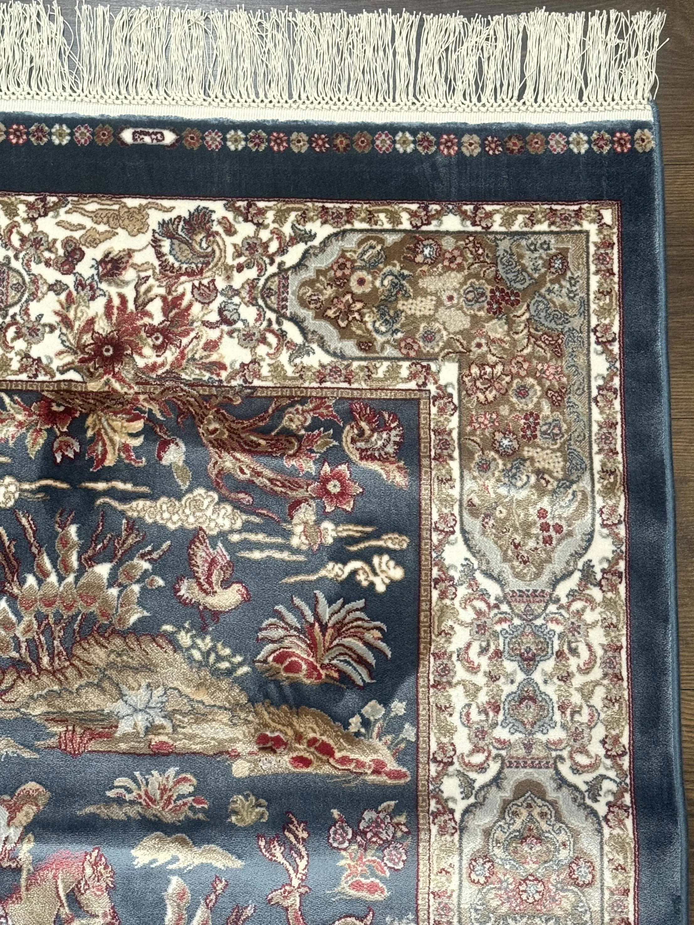 Turkish Silk Rug 2.6 x 6.7, Short Runner Rug, Blue & Ivory, Bamboo Silk, New - Image 7