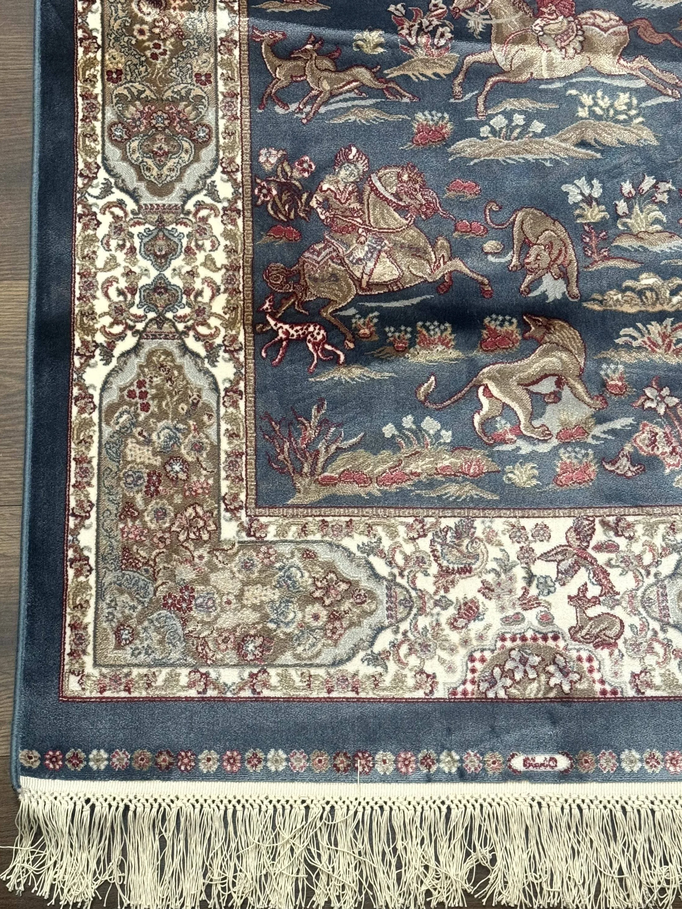 Turkish Silk Rug 2.6 x 6.7, Short Runner Rug, Blue & Ivory, Bamboo Silk, New - Image 8