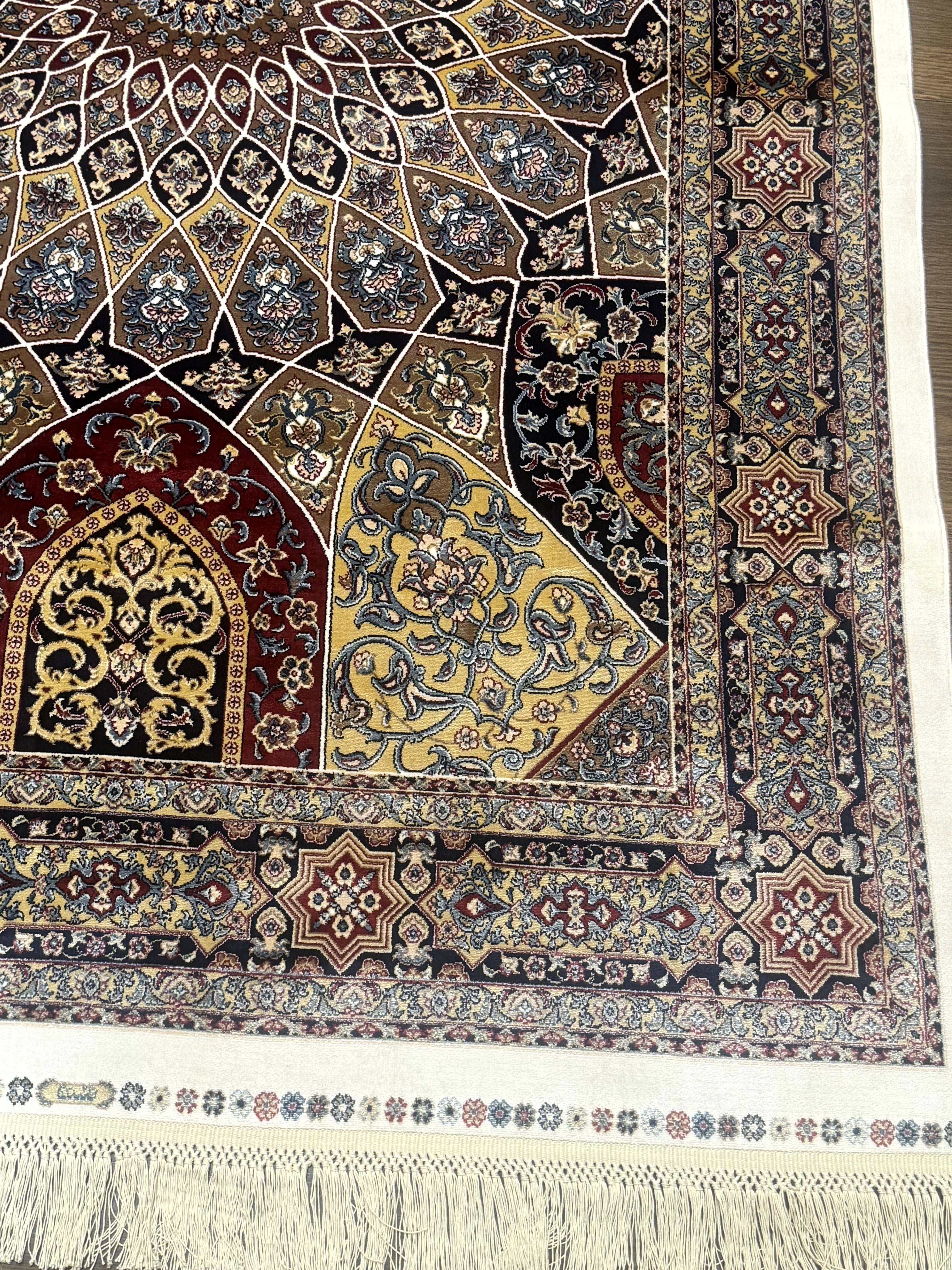 Turkish Silk Rug 4x6, Dome Design, Memluk Carpet, Bamboo Silk, New - Image 8