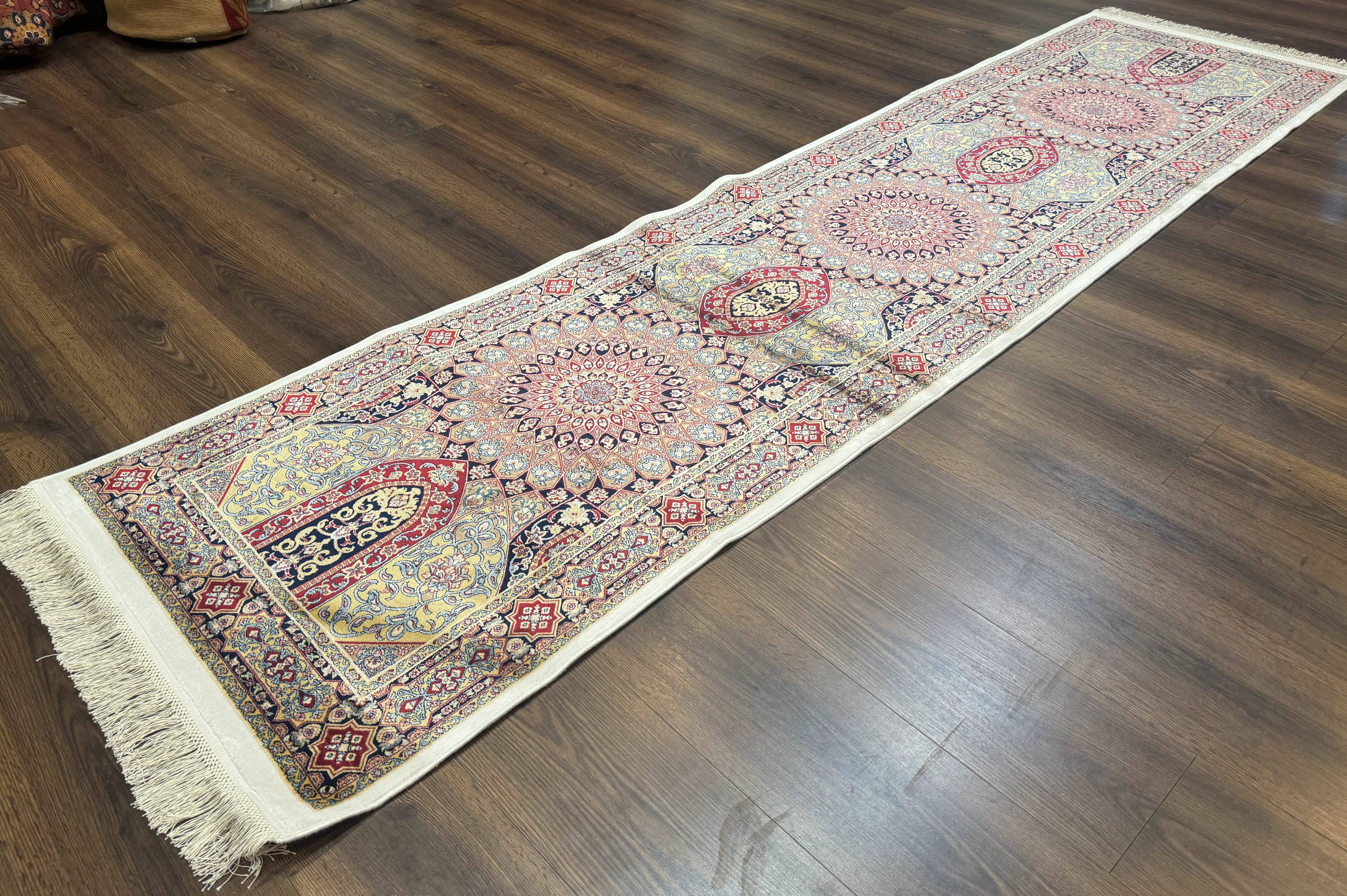 Turkish Silk Runner Rug 2.6 x 10, Dome Design, Hereke Runner, Bamboo Silk, New - Image 2
