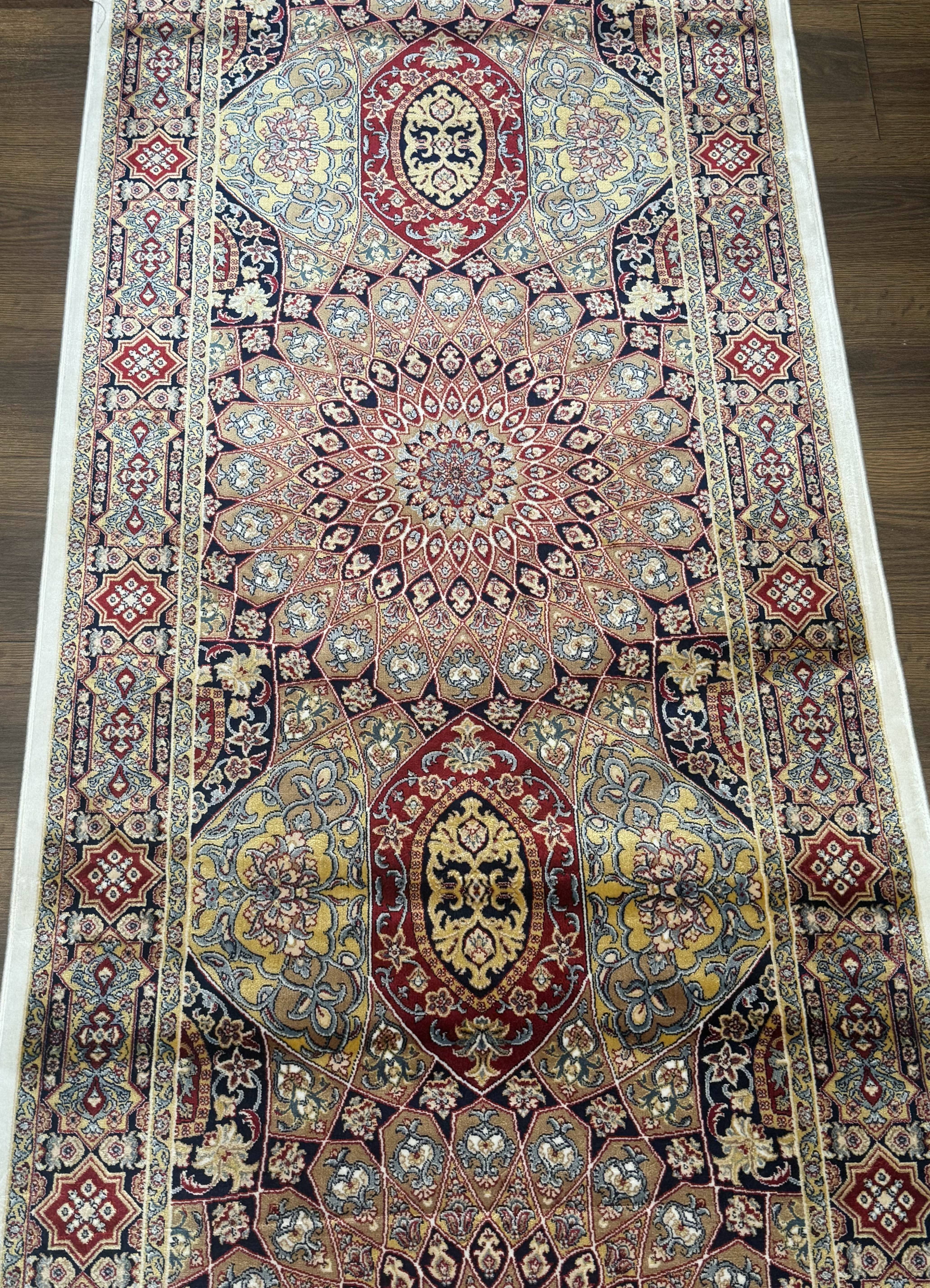 Turkish Silk Runner Rug 2.6 x 10, Dome Design, Hereke Runner, Bamboo Silk, New - Image 4