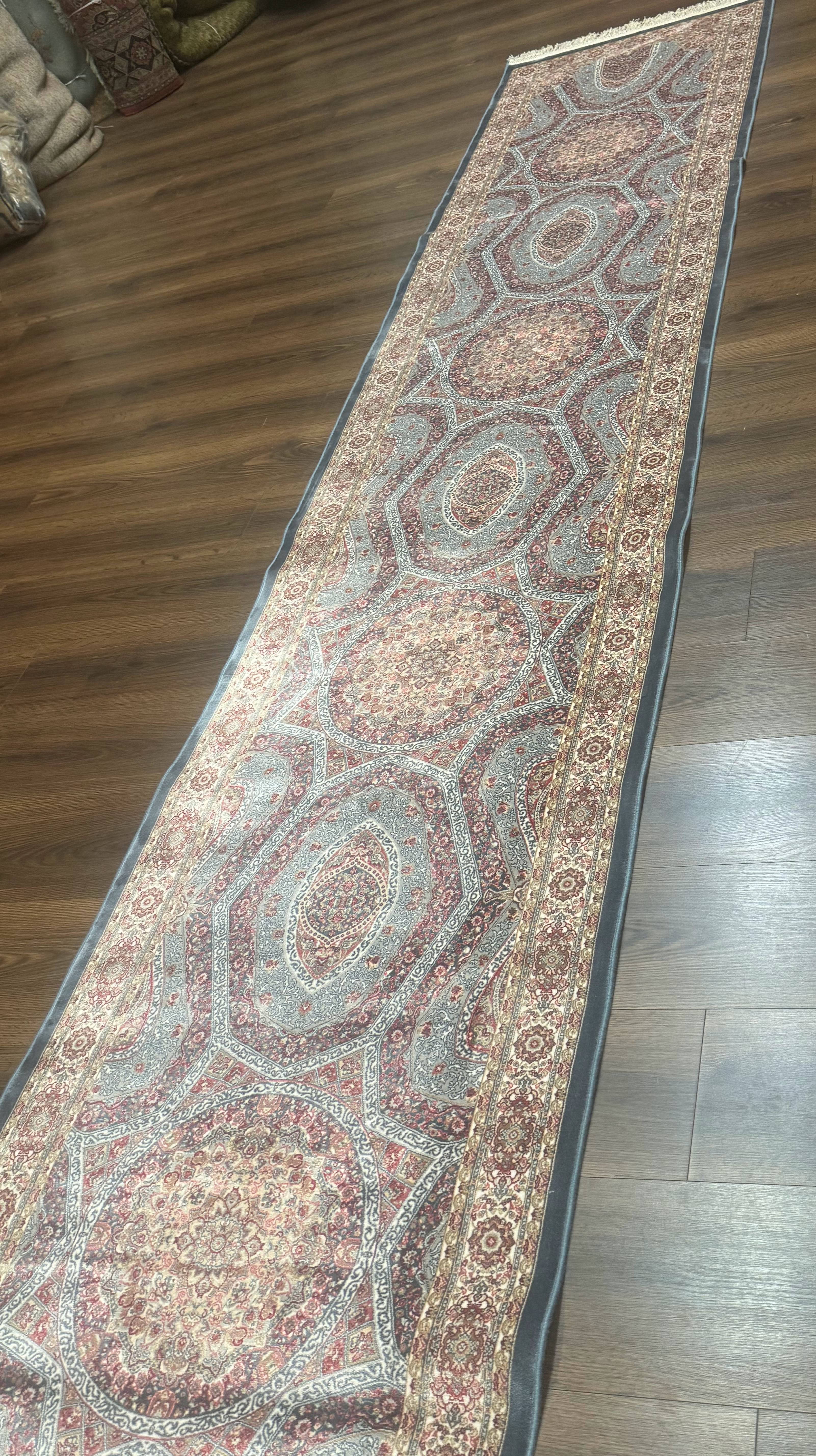 Turkish Silk Runner Rug 2.6 x 13, Blue Runner Rug, Dome Design, Bamboo Silk, New - Image 2