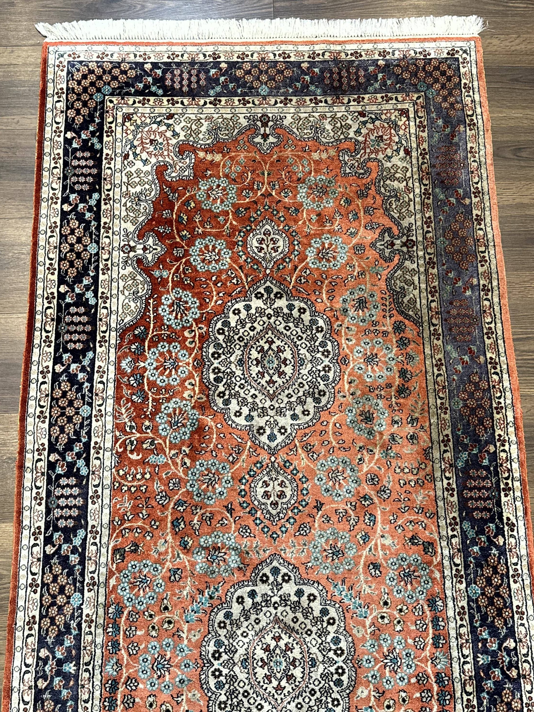 Turkish Silk Runner Rug 3x8, Short Runner Rug, Red, Floral Medallions, Very Fine 360 KPSI, 3 x 8 Runner - Image 3
