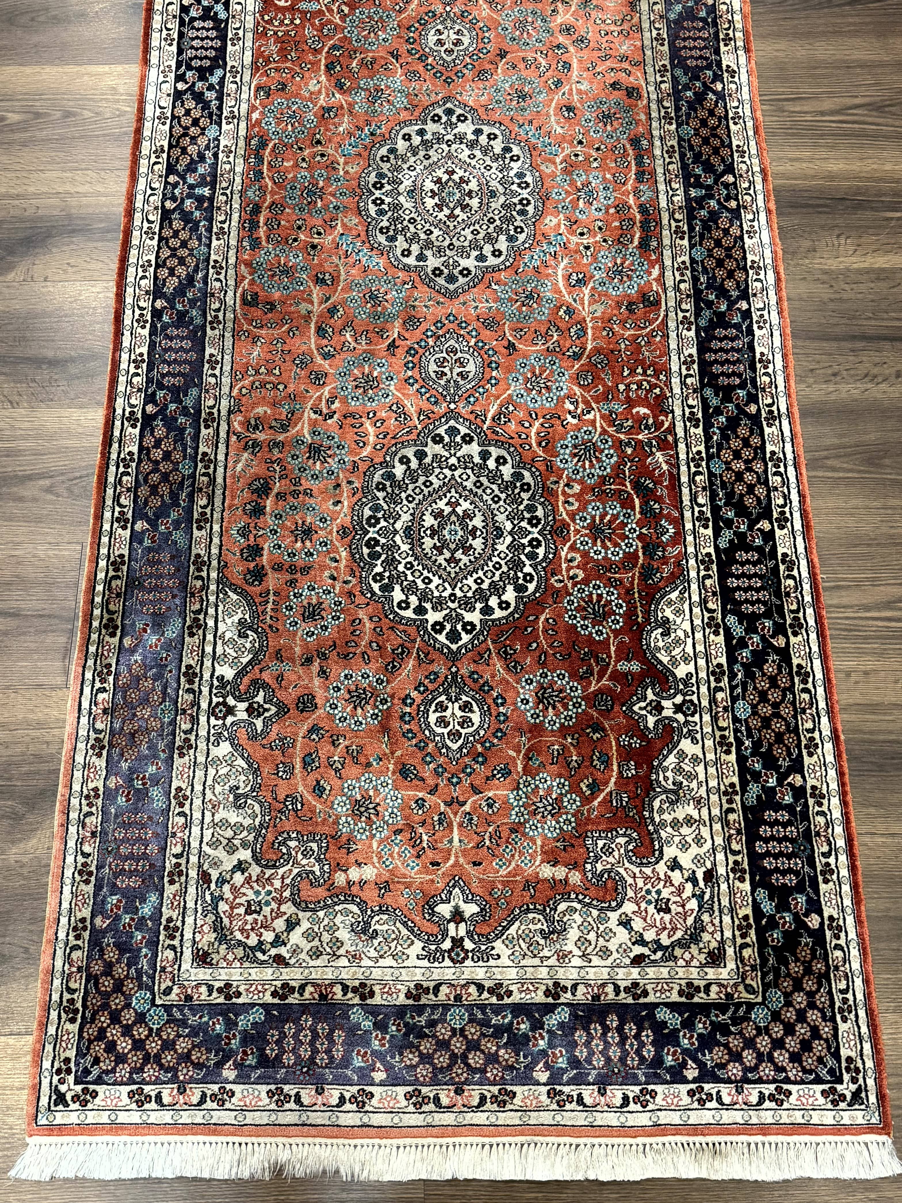 Turkish Silk Runner Rug 3x8, Short Runner Rug, Red, Floral Medallions, Very Fine 360 KPSI, 3 x 8 Runner - Image 5