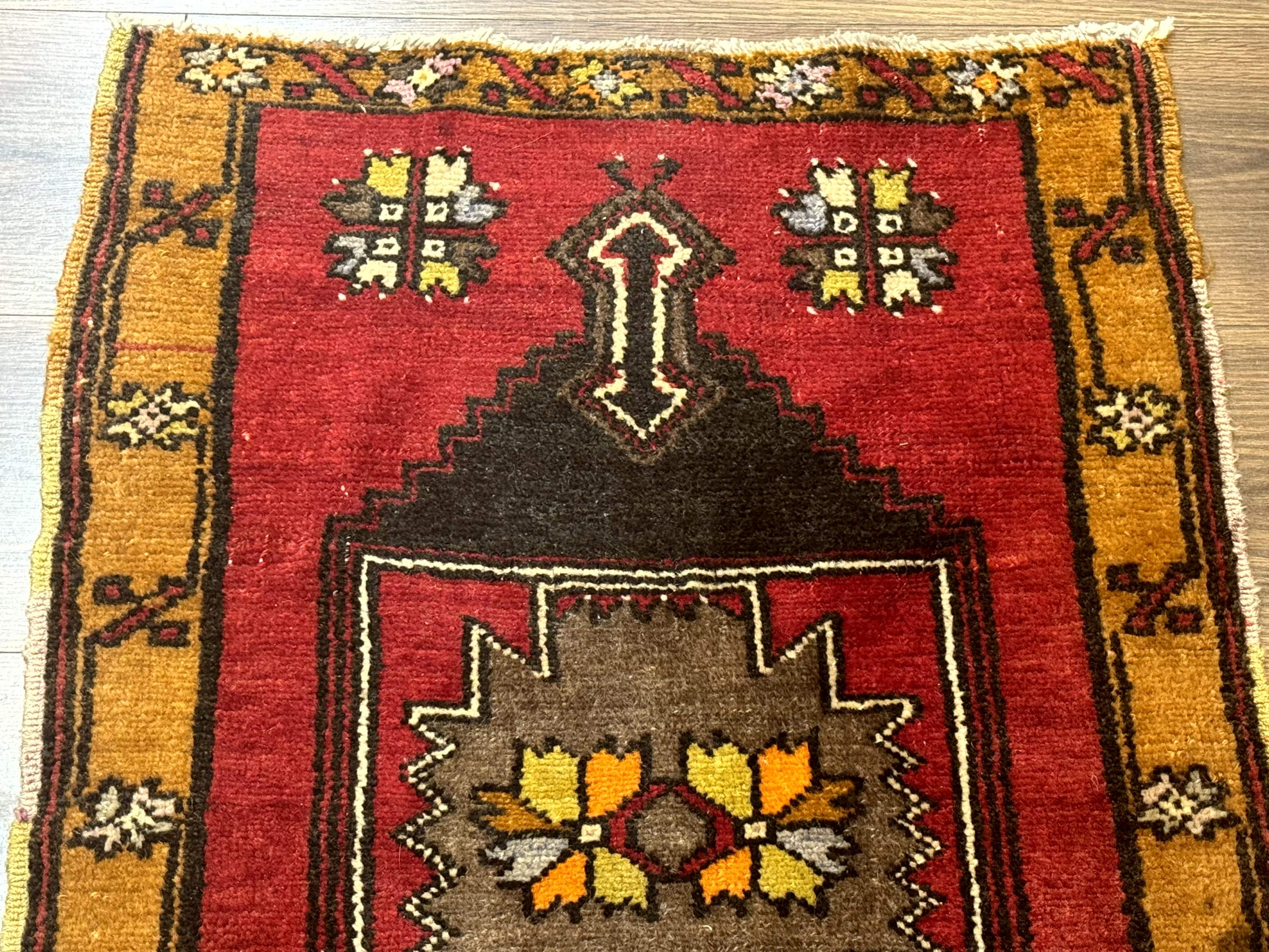 Turkish Yastik Rug 2x3, Geometric Medallion, Small Turkish Wool Rug, Red - Image 3