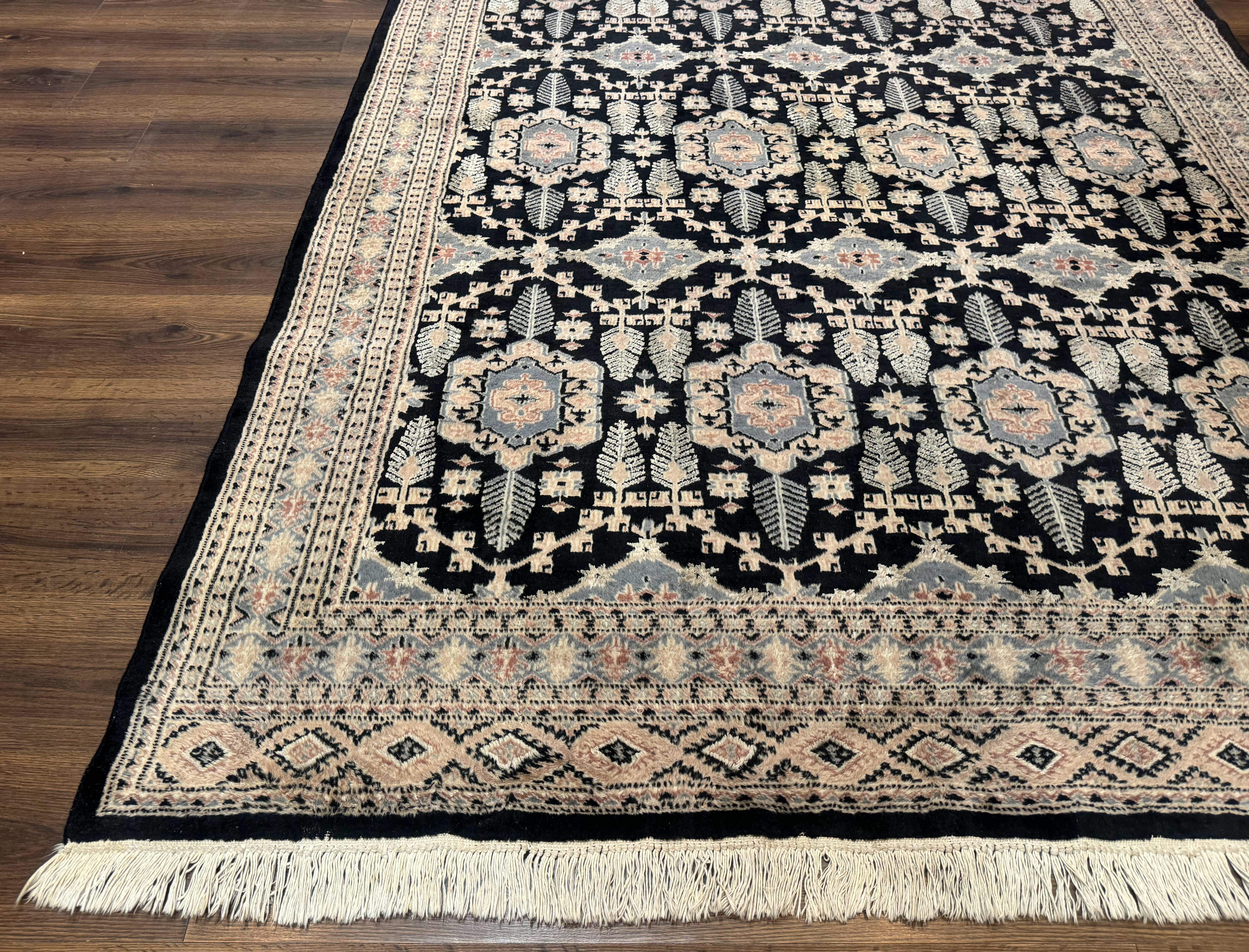 Turkoman Bokhara Rug 6x9, Pakistani Carpet, Black, Hand Knotted - Image 8
