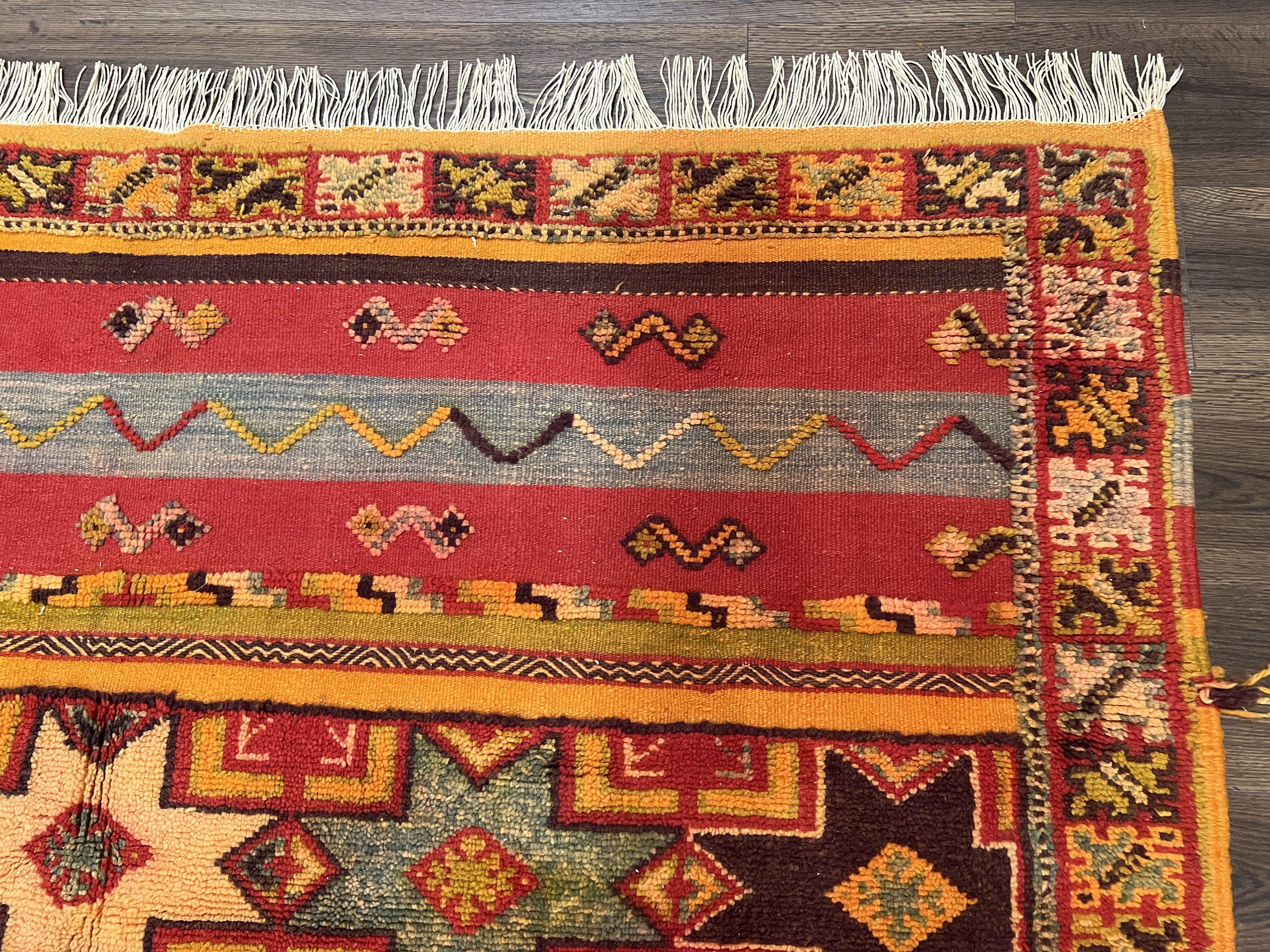 Unique Moroccan Rug 7x10, Room Sized Carpet, Red Orange Gray, Wool Oriental Striped Geometric Tribal Boho Rug, Flatweave with Raised Pile - Image 7