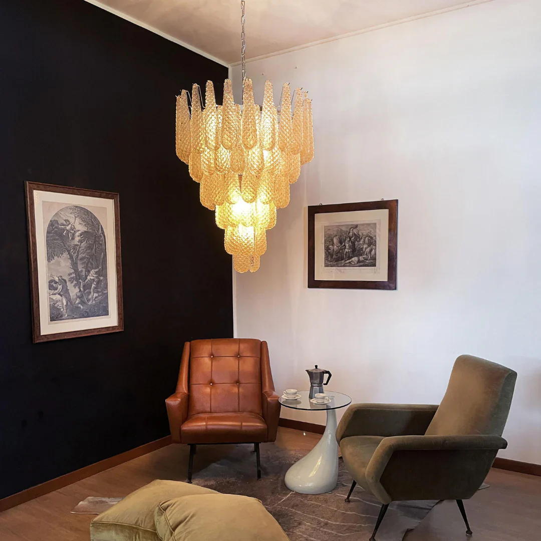 Vintage Amber Murano Glass Petals Drop Chandelier - Image 4