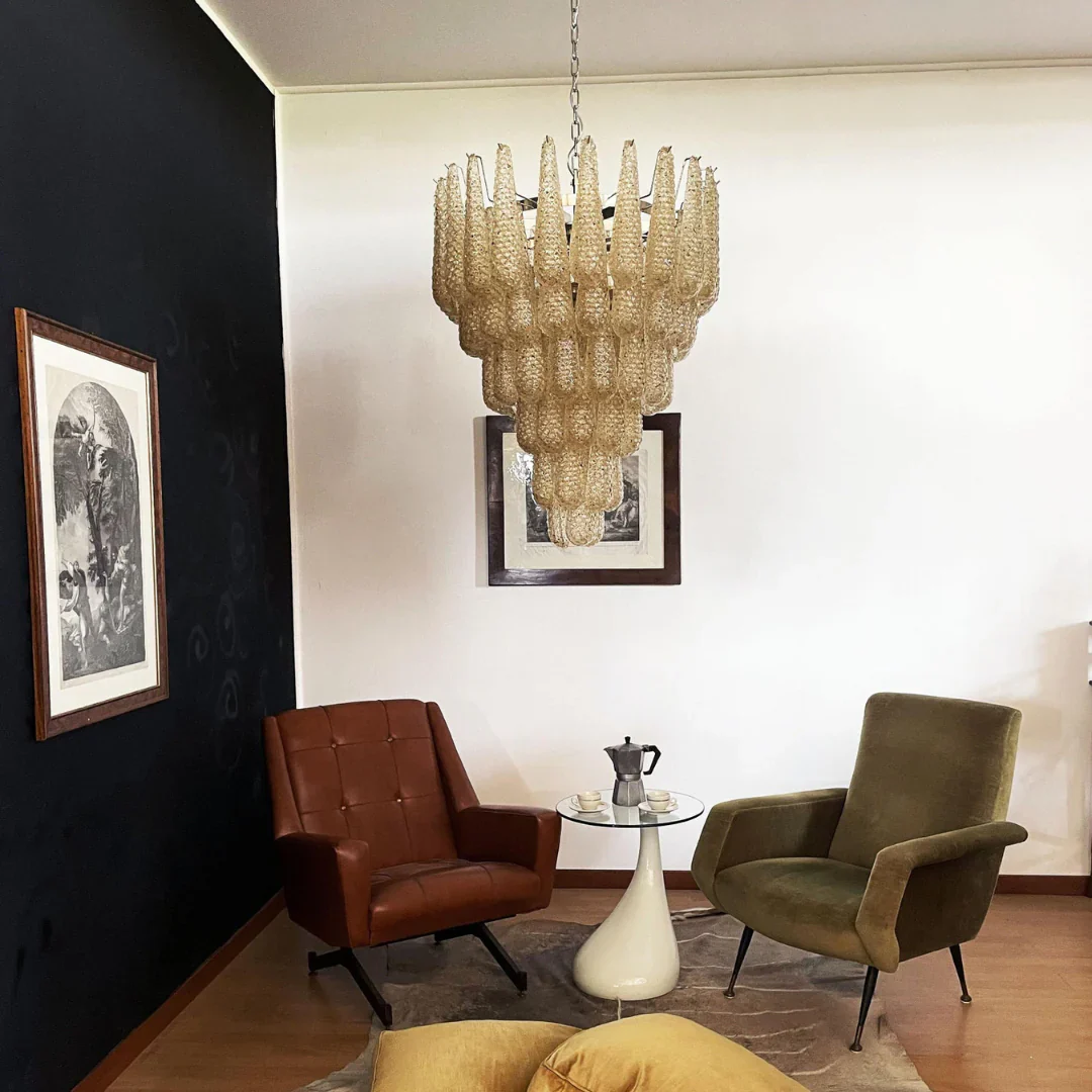 Vintage Amber Murano Glass Petals Drop Chandelier - Image 5