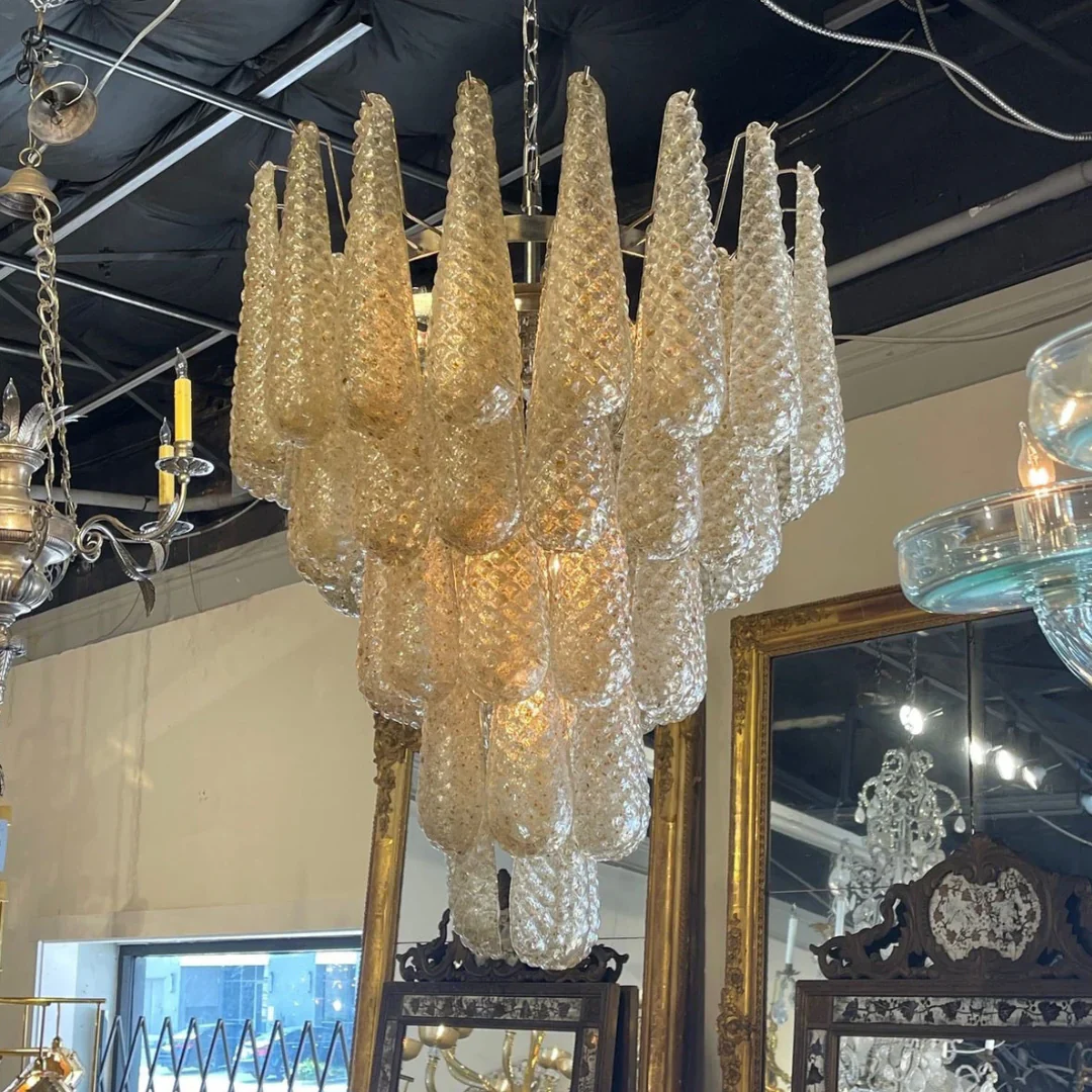 Vintage Amber Murano Glass Petals Drop Chandelier - Image 7
