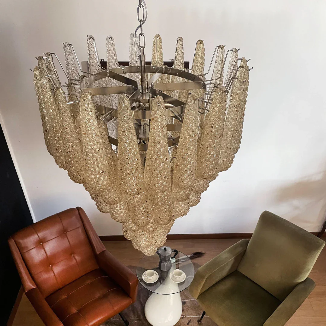 Vintage Amber Murano Glass Petals Drop Chandelier - Image 9