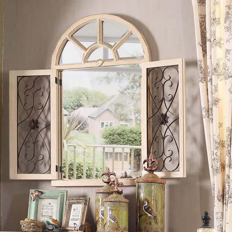 Vintage Arched Window Mirror in Antique White - Image 4