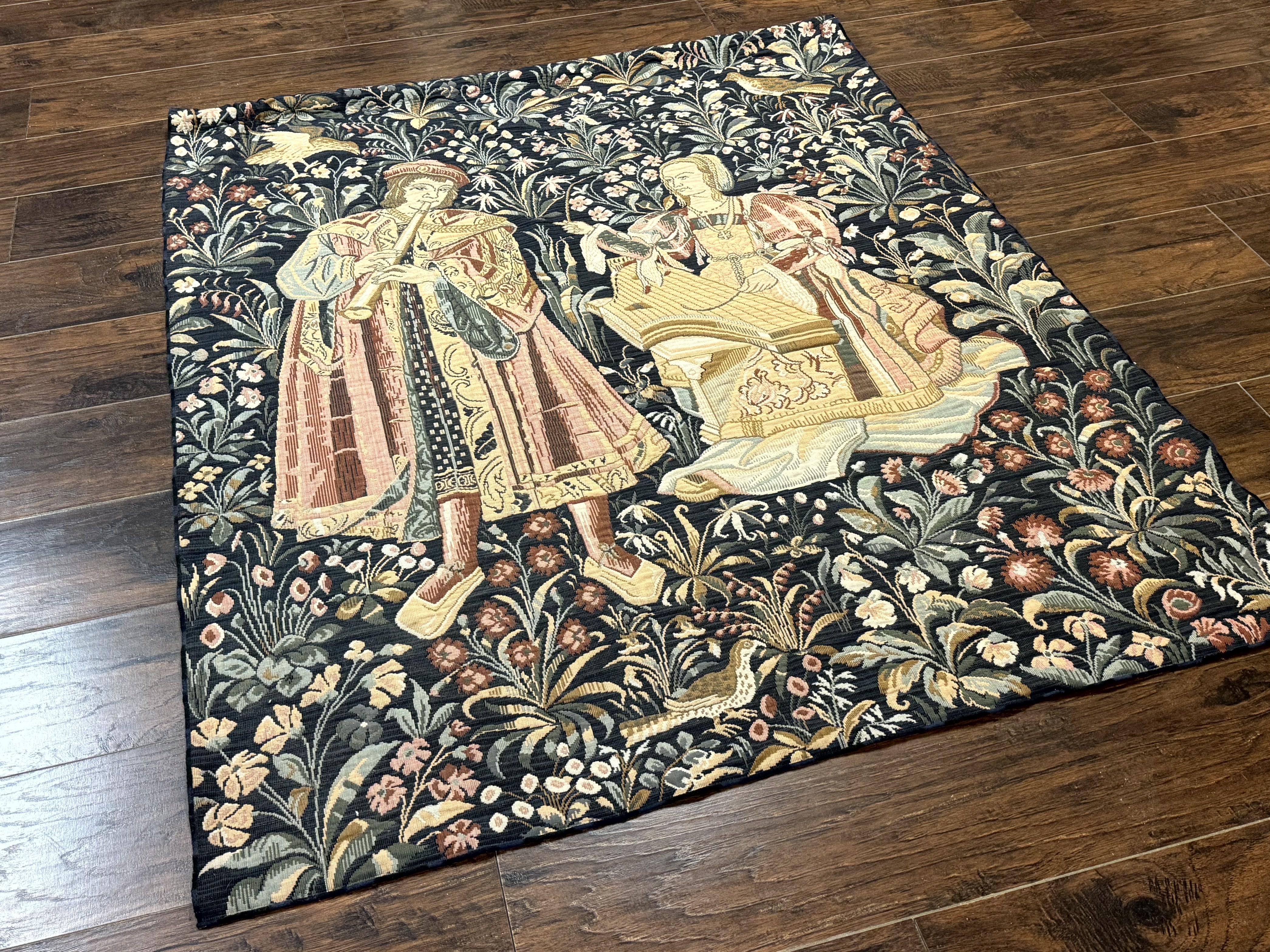 Vintage Belgium Tapestry 4x5, The Concet Musicians, Green - Image 12