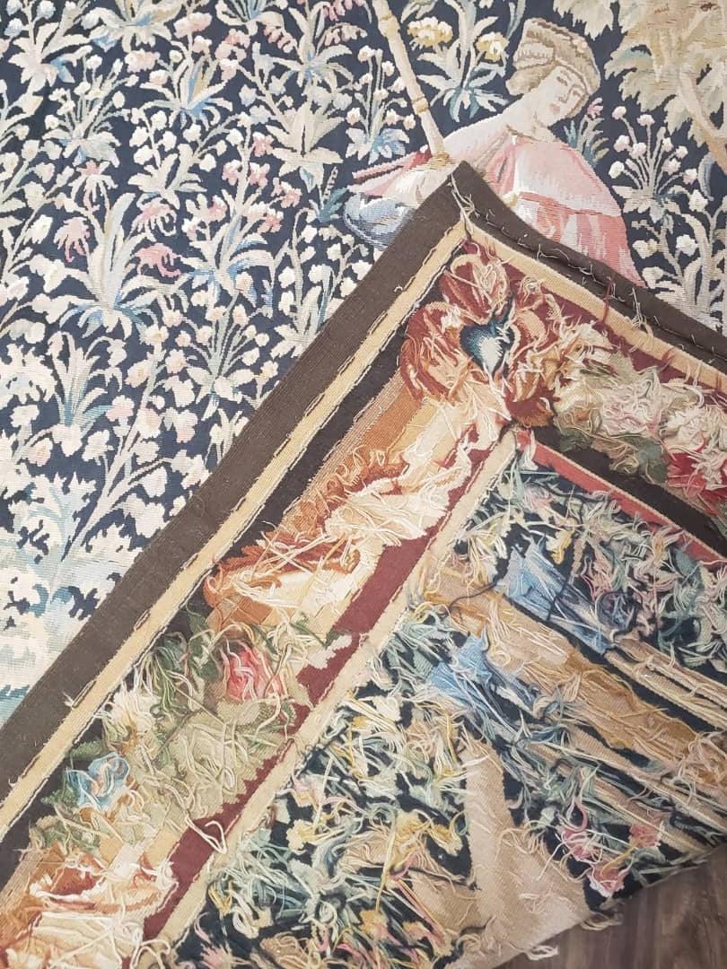 Vintage European Tapestry 5.4 x 7.11, Antique Style European Wall Hanging, Aubusson Weave Handmade Tapestry, Courtship Dating Scene, Animals - Image 10