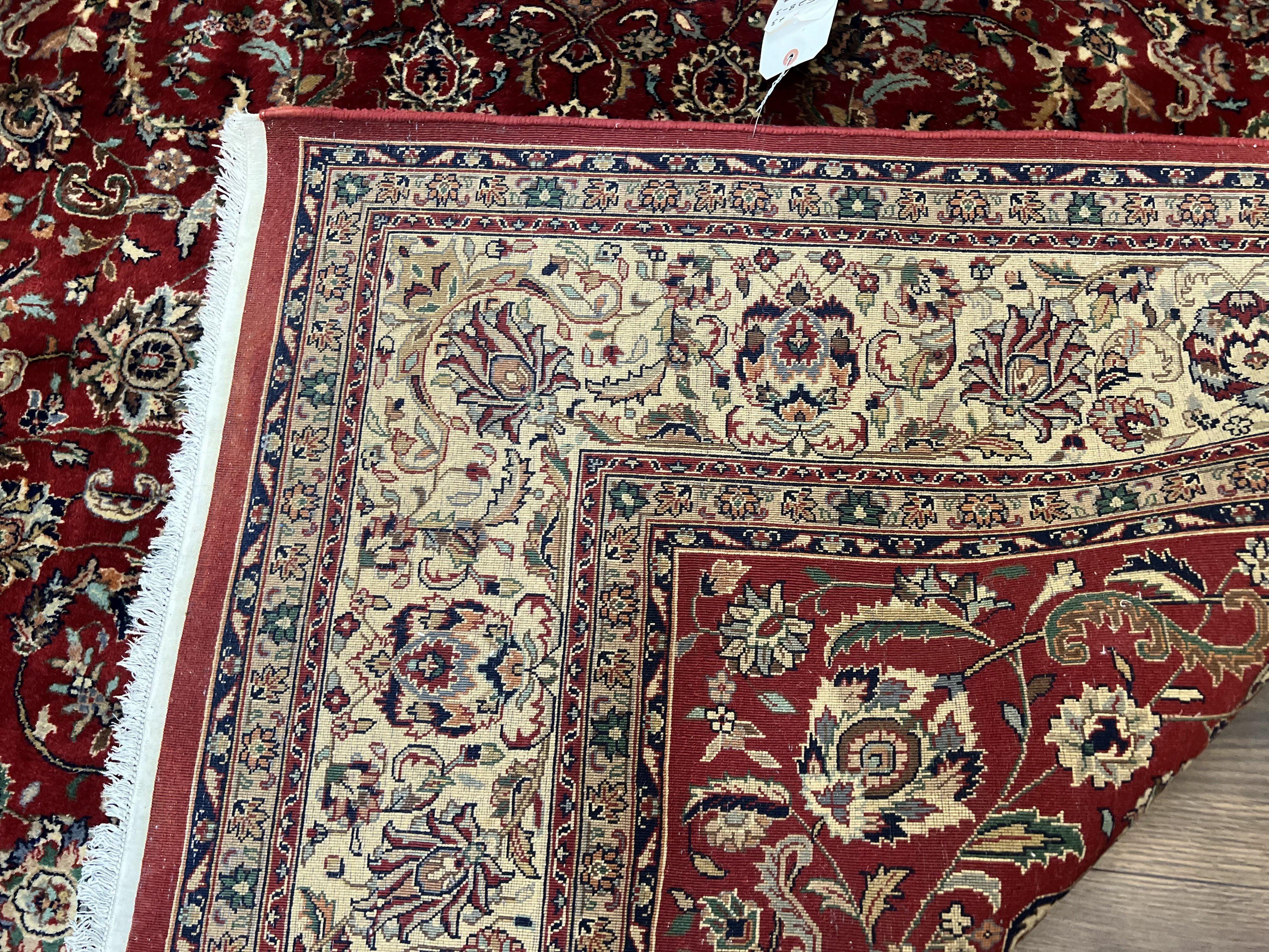 Vintage Indo Persian Rug 6x9, Very Finely Hand-Knotted Carpet 6 x 9 Red Cream Indian Oriental Carpet, Traditional Floral Wool Area Rug 1970s - Image 10