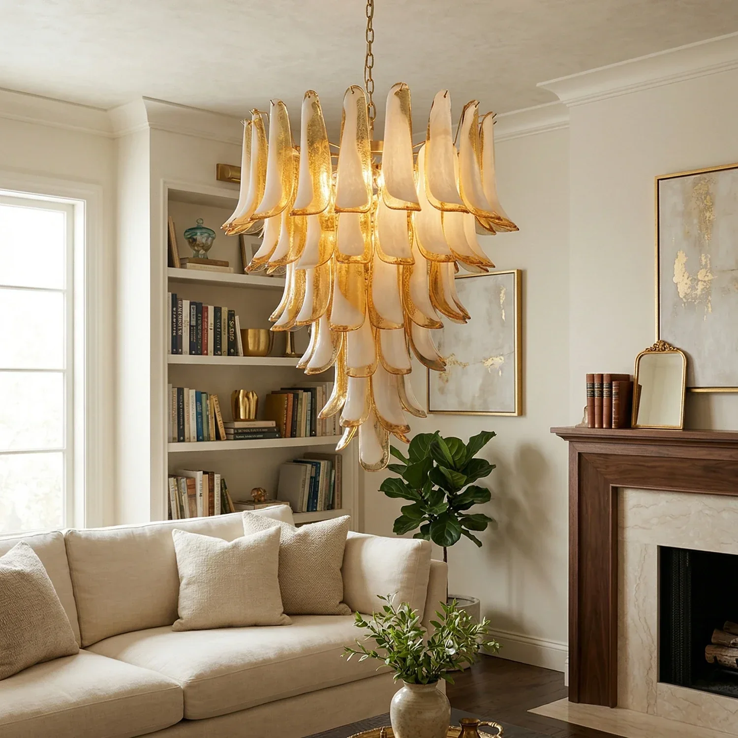 Vintage Murano Caramel Glass Petals Chandelier - Image 2
