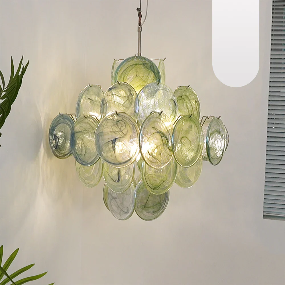 Vintage Murano Green Disks Chandelier - Image 10
