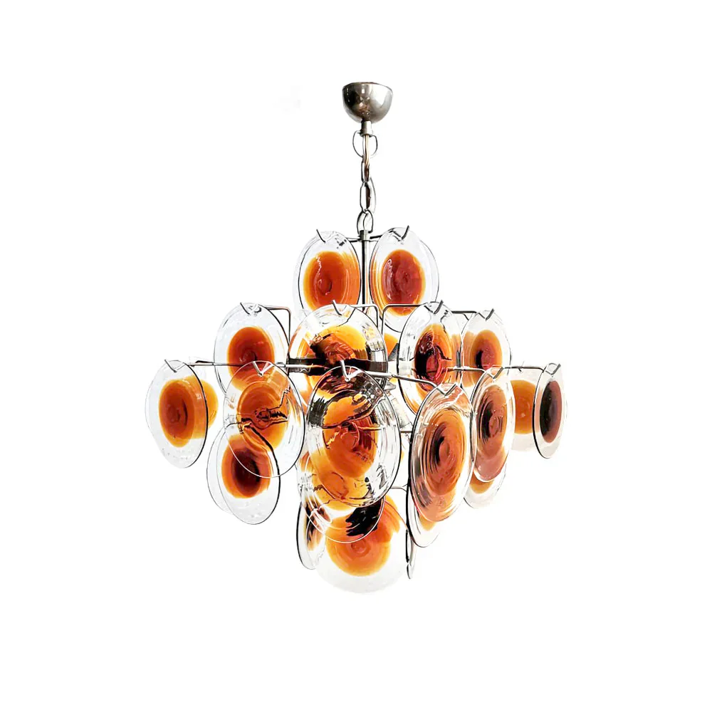 Vintage Murano Orange Brown Transparent Disc Chandelier - Image 16