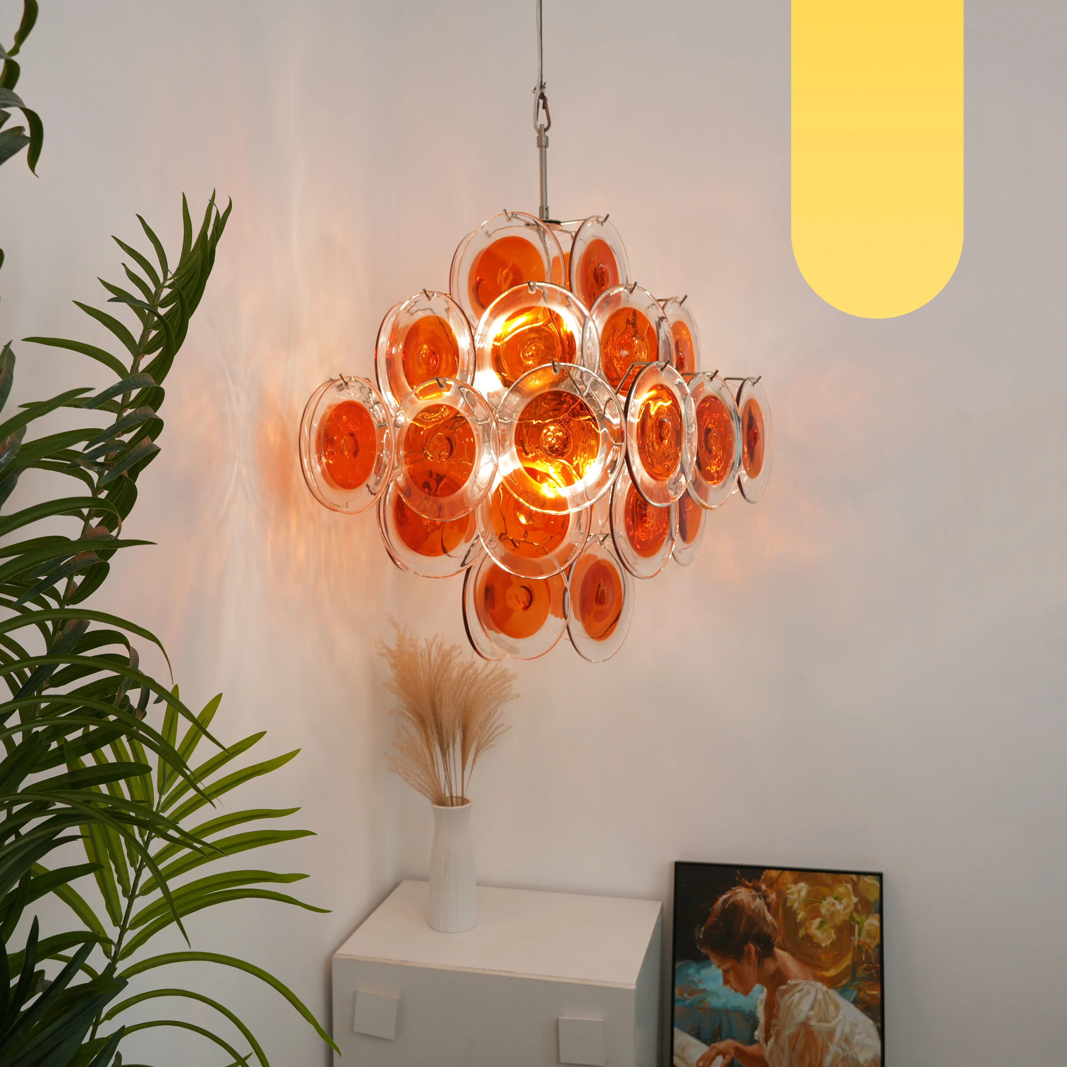 Vintage Murano Orange Brown Transparent Disc Chandelier - Image 17