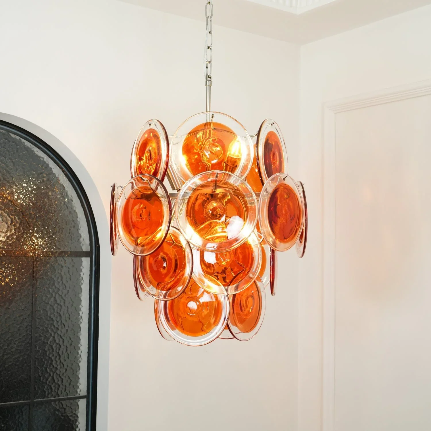 Vintage Murano Orange Transparent Disc Chandelier - Image 10