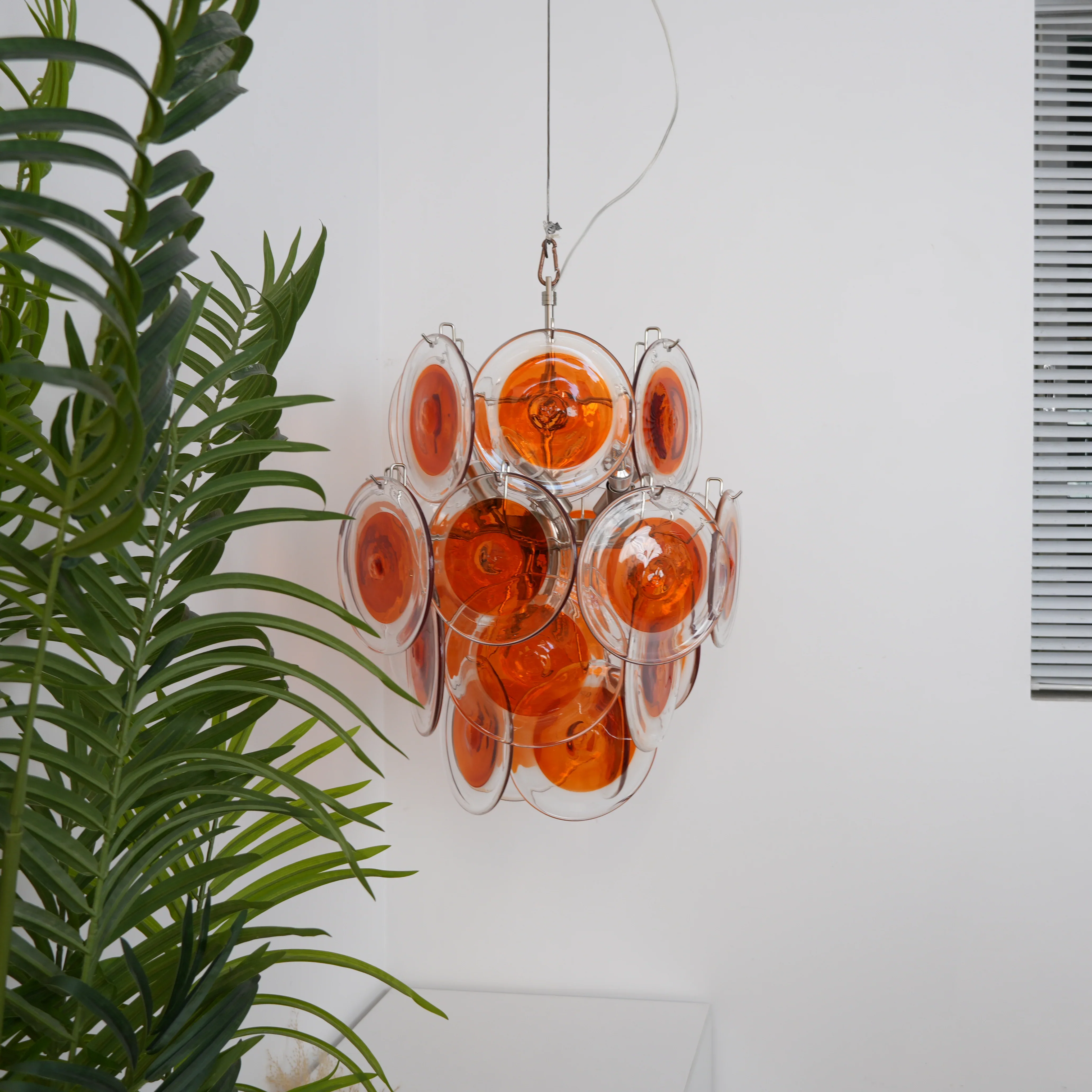 Vintage Murano Orange Transparent Disc Chandelier - Image 11
