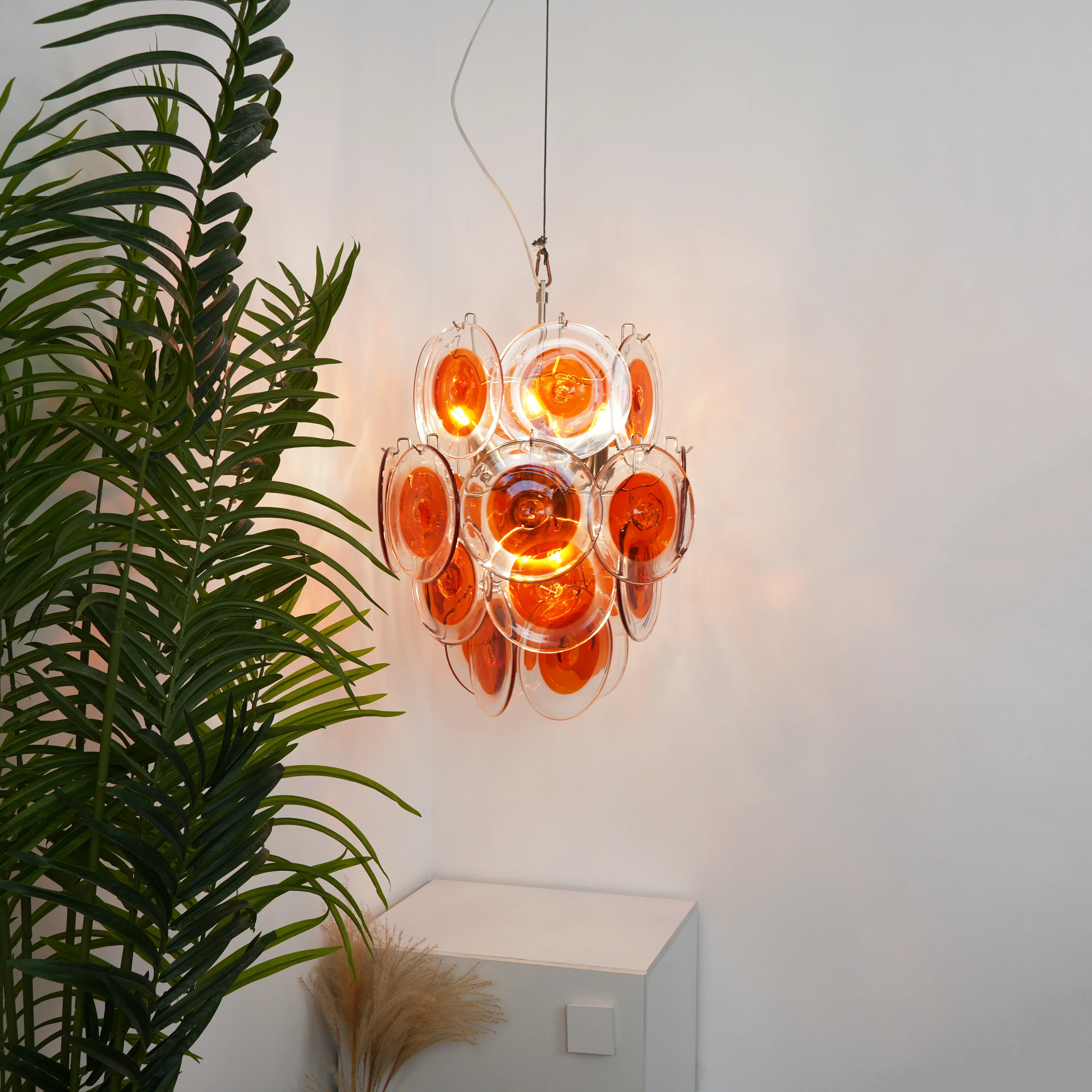 Vintage Murano Orange Transparent Disc Chandelier - Image 12