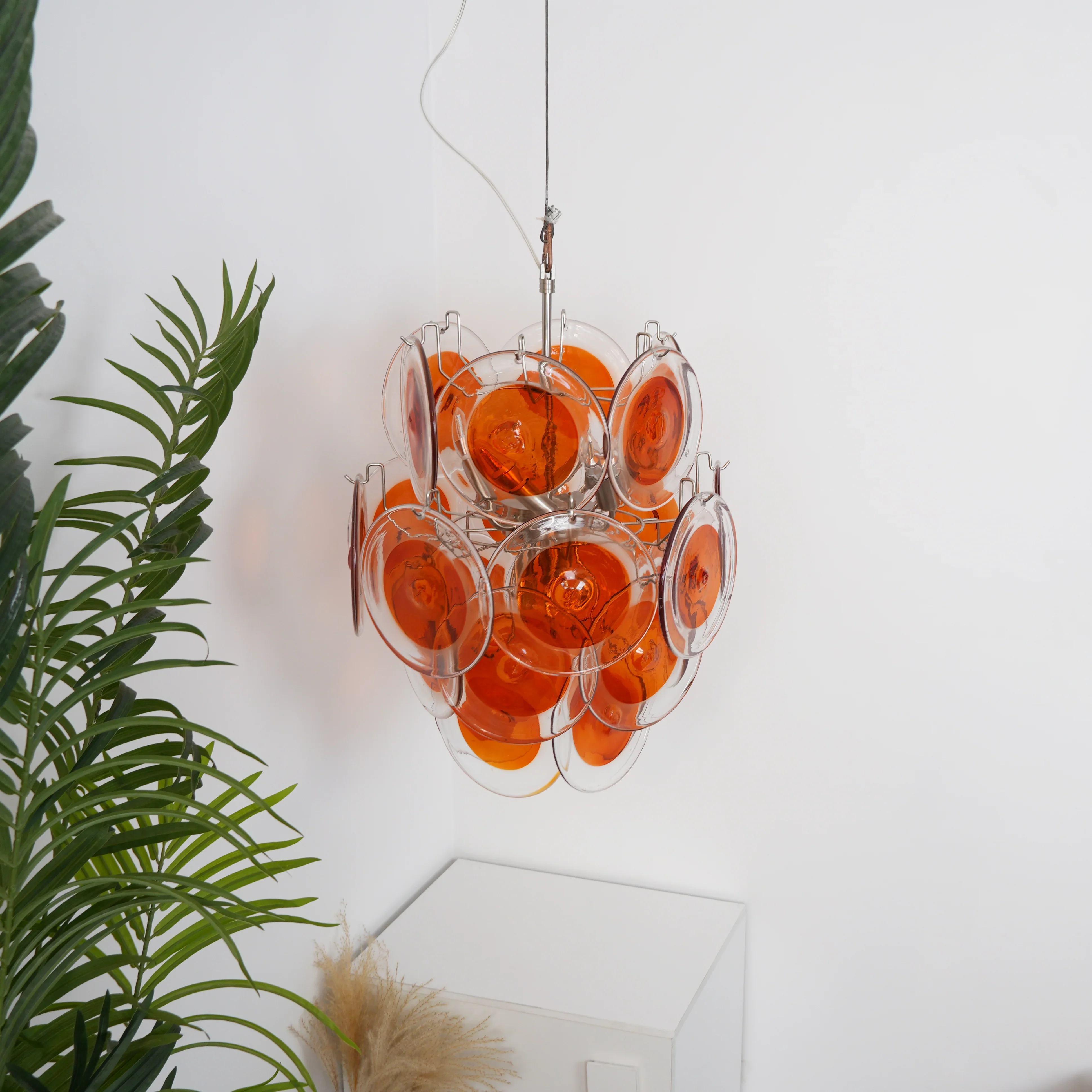 Vintage Murano Orange Transparent Disc Chandelier - Image 15