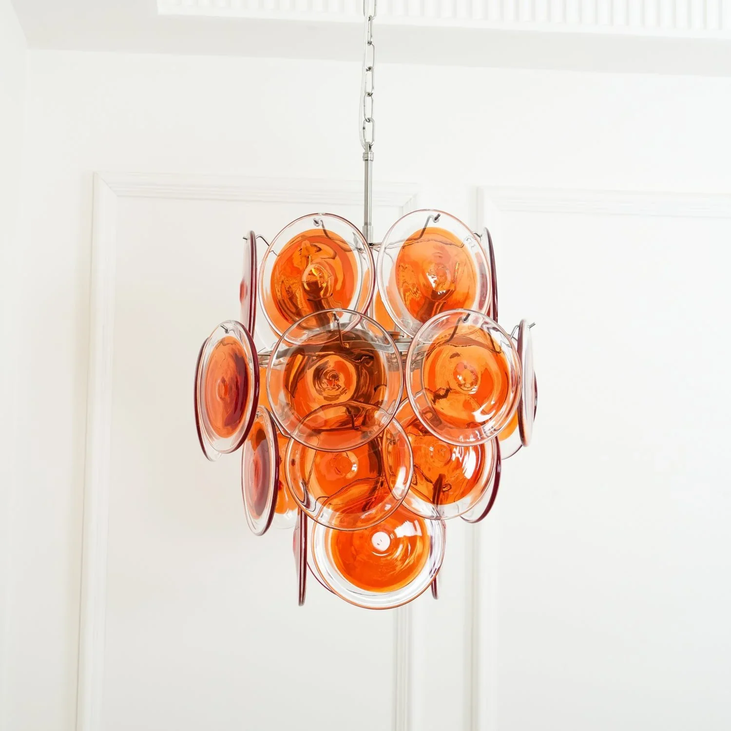 Vintage Murano Orange Transparent Disc Chandelier - Image 17