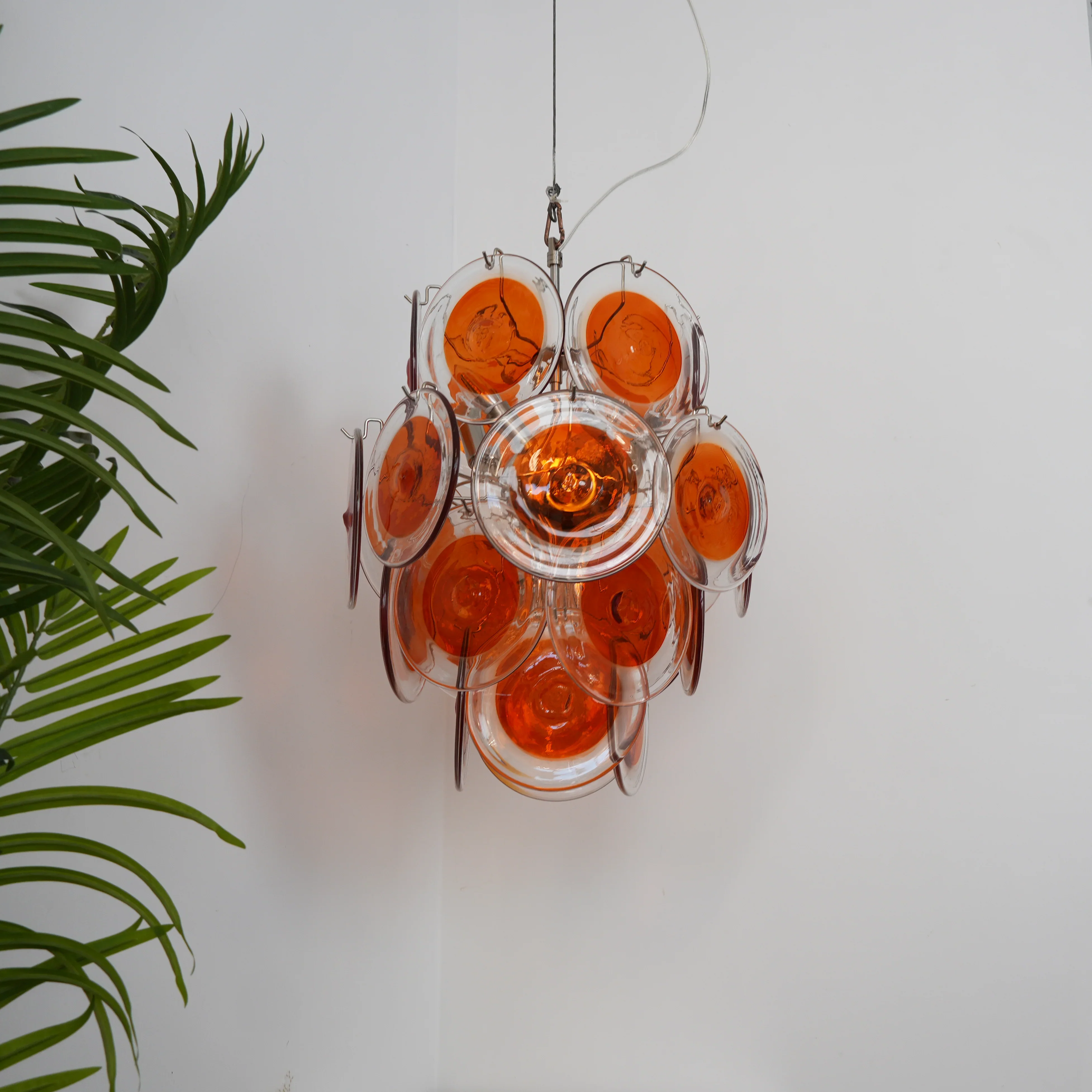 Vintage Murano Orange Transparent Disc Chandelier - Image 18