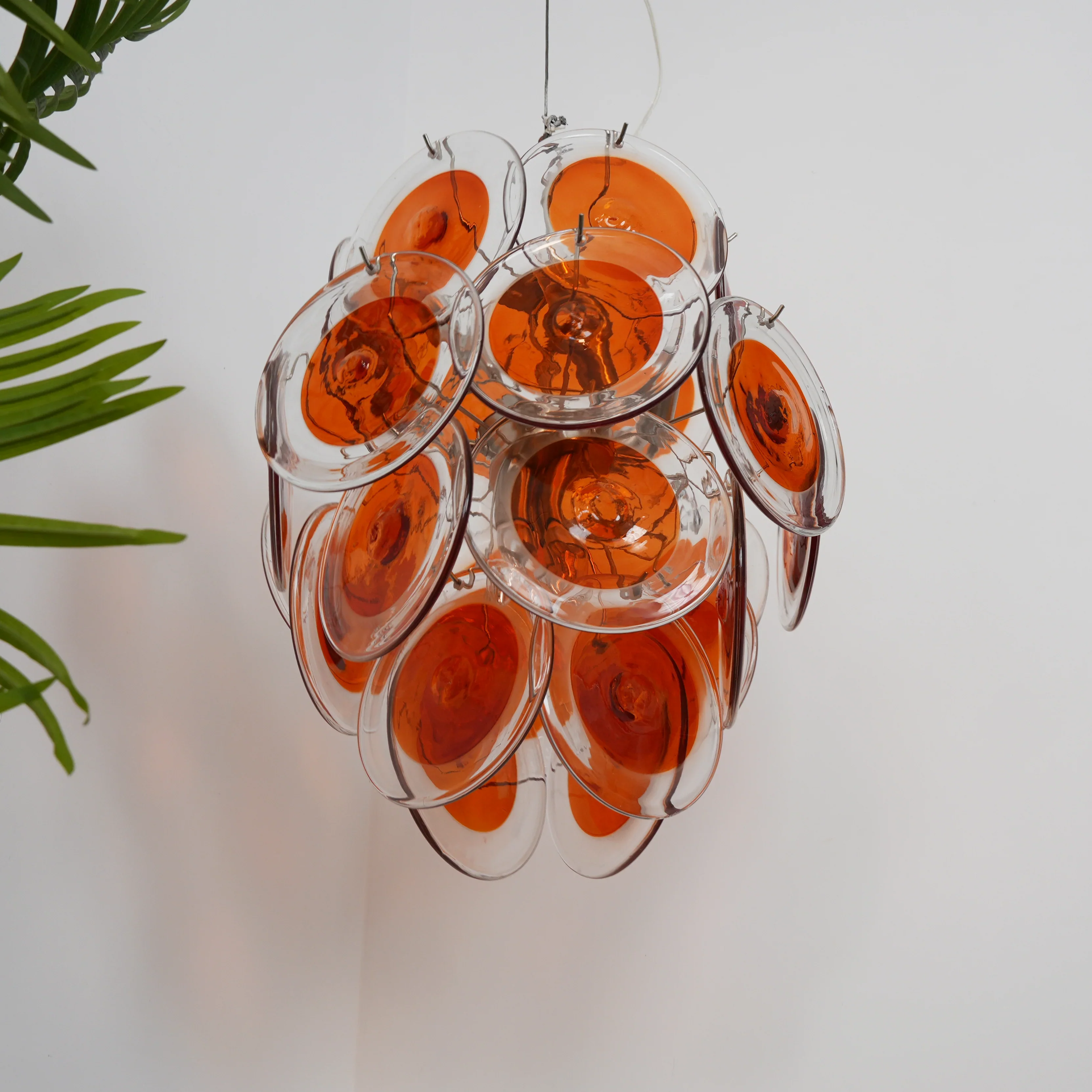 Vintage Murano Orange Transparent Disc Chandelier - Image 19