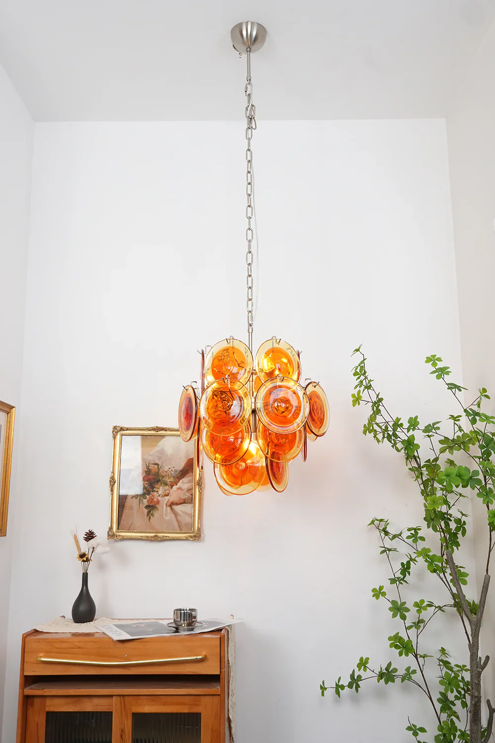 Vintage Murano Orange Transparent Disc Chandelier - Image 20