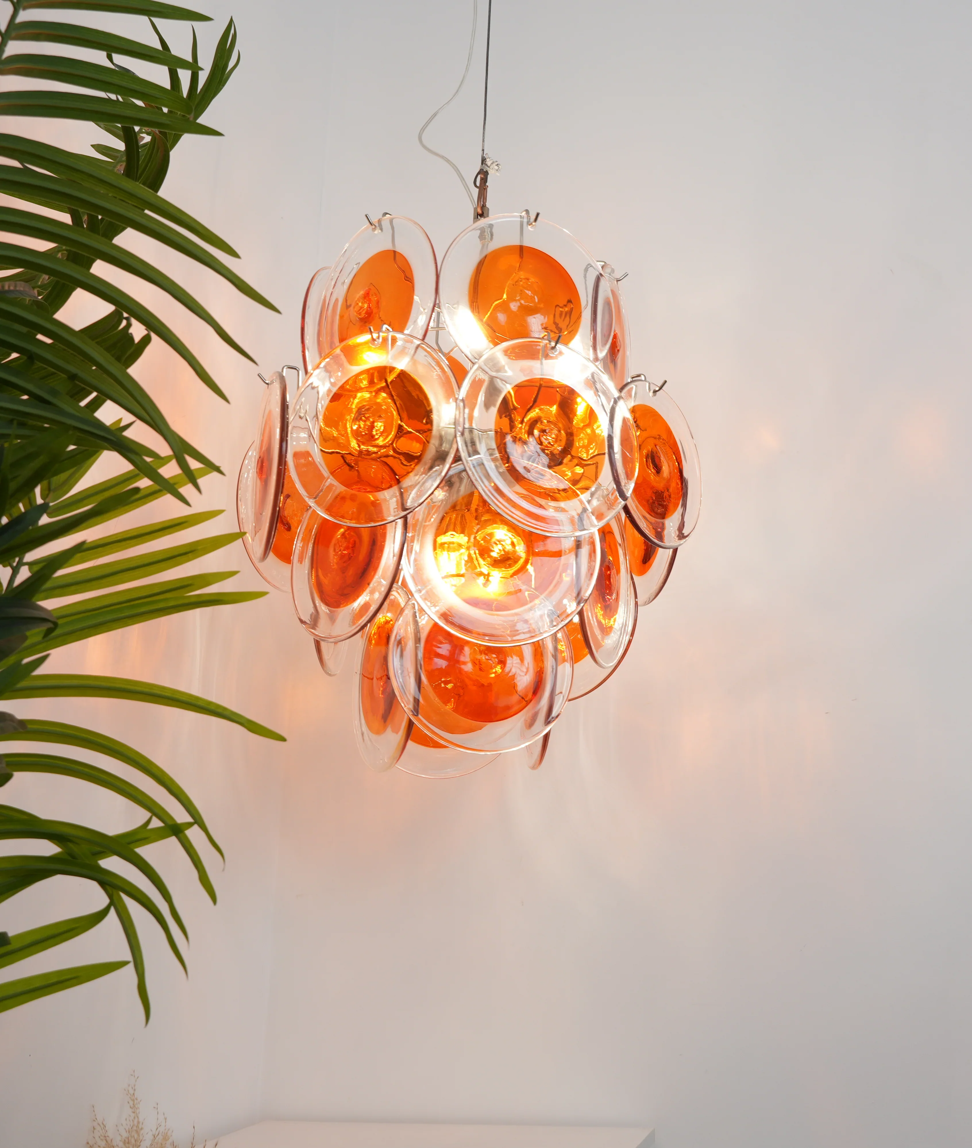 Vintage Murano Orange Transparent Disc Chandelier - Image 21