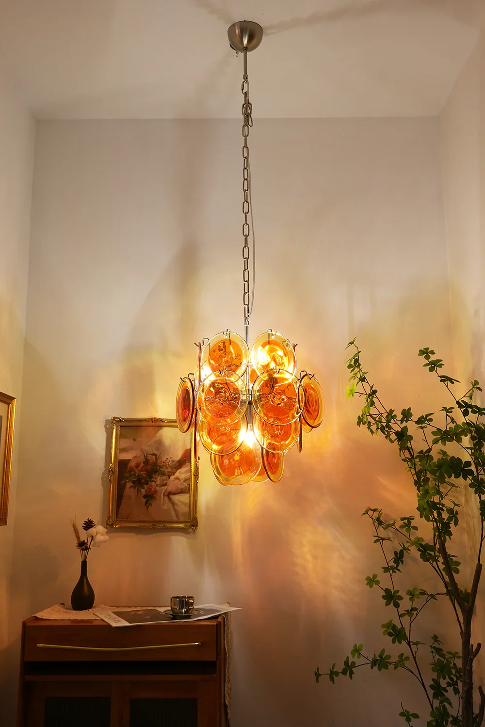 Vintage Murano Orange Transparent Disc Chandelier - Image 22
