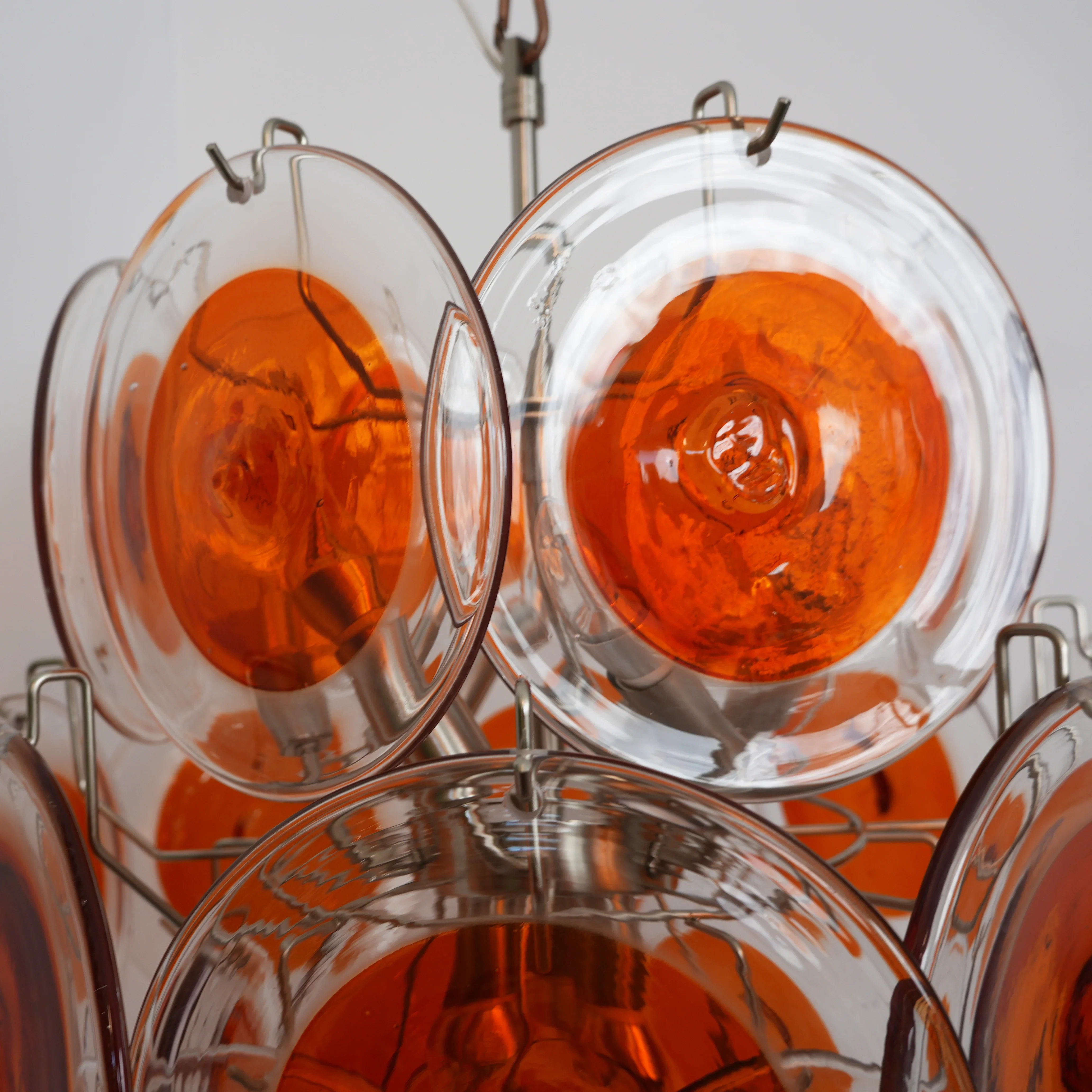 Vintage Murano Orange Transparent Disc Chandelier - Image 24