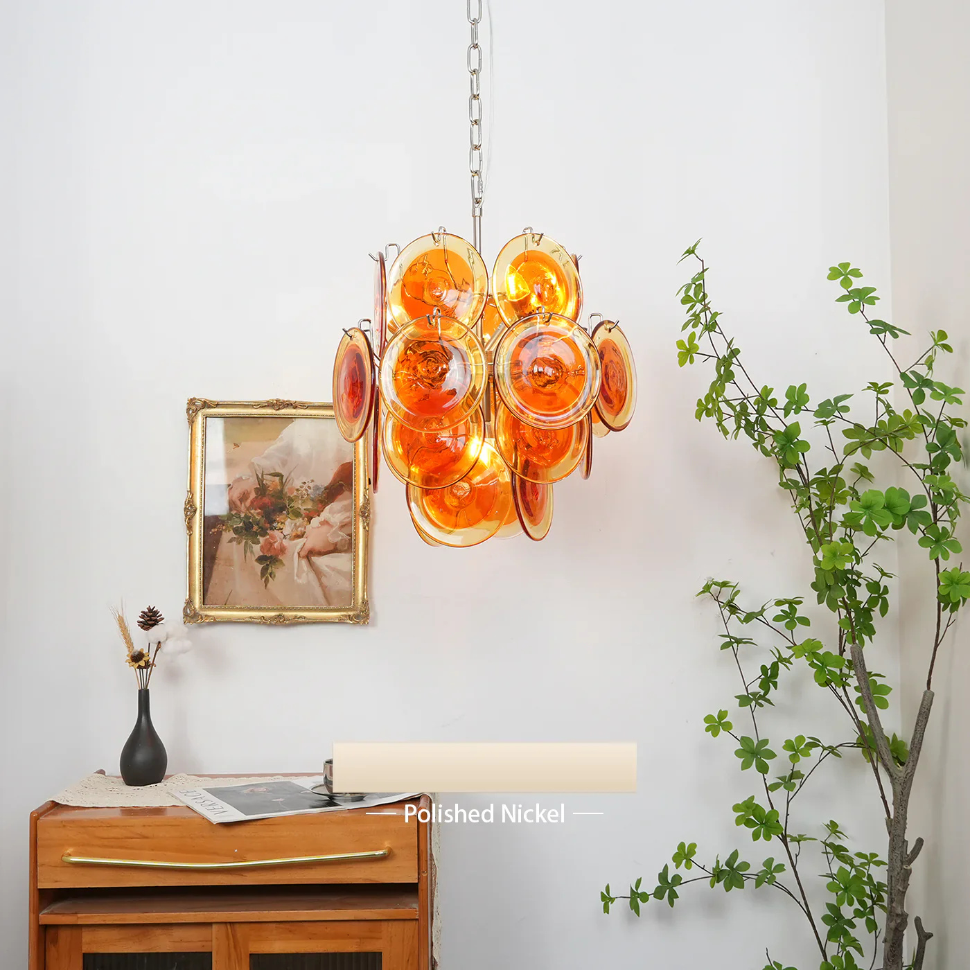 Vintage Murano Orange Transparent Disc Chandelier - Image 25