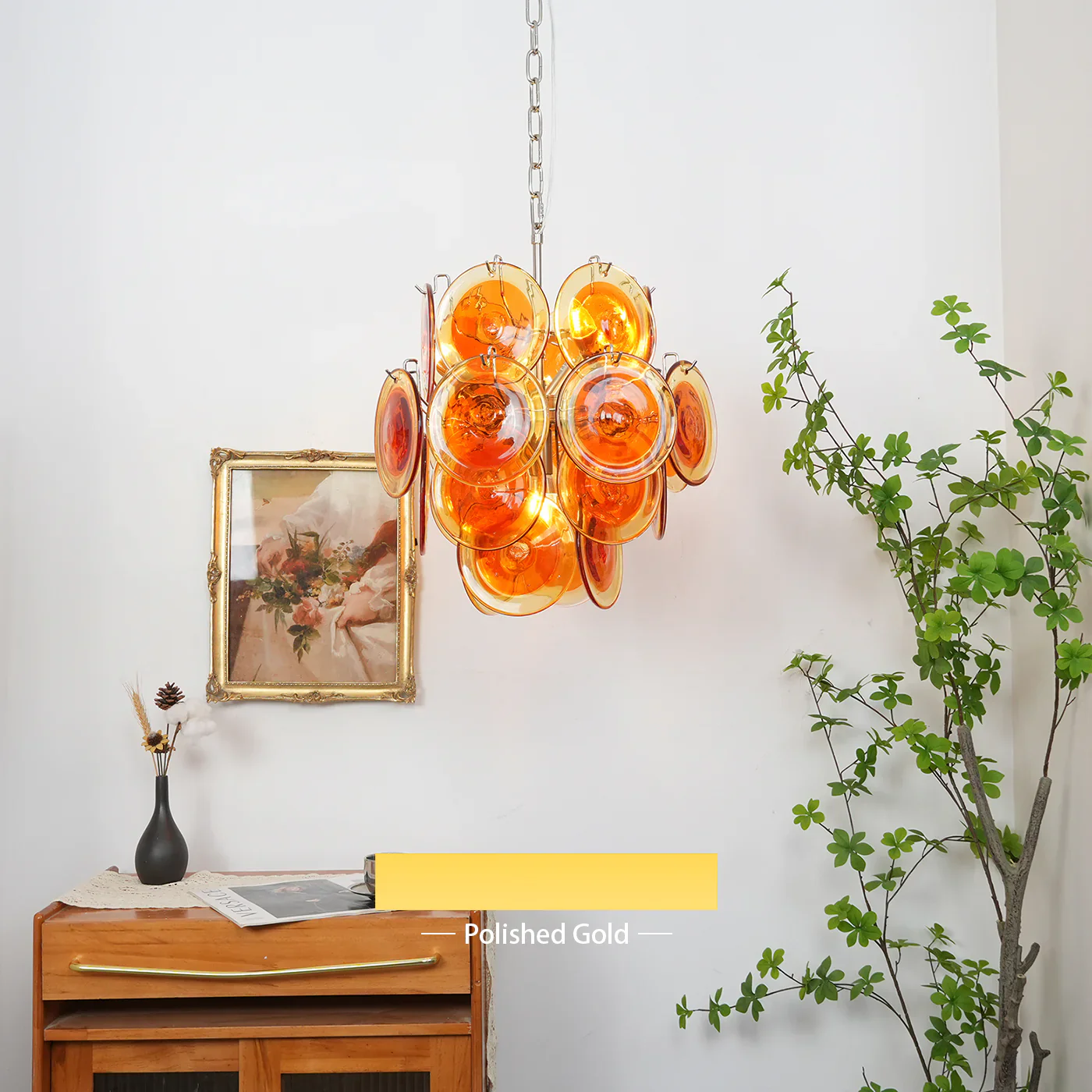 Vintage Murano Orange Transparent Disc Chandelier - Image 27