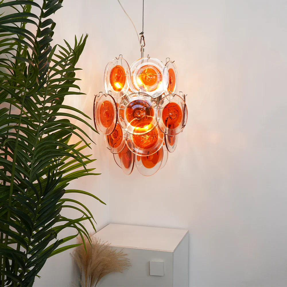Vintage Murano Orange Transparent Disc Chandelier - Image 5